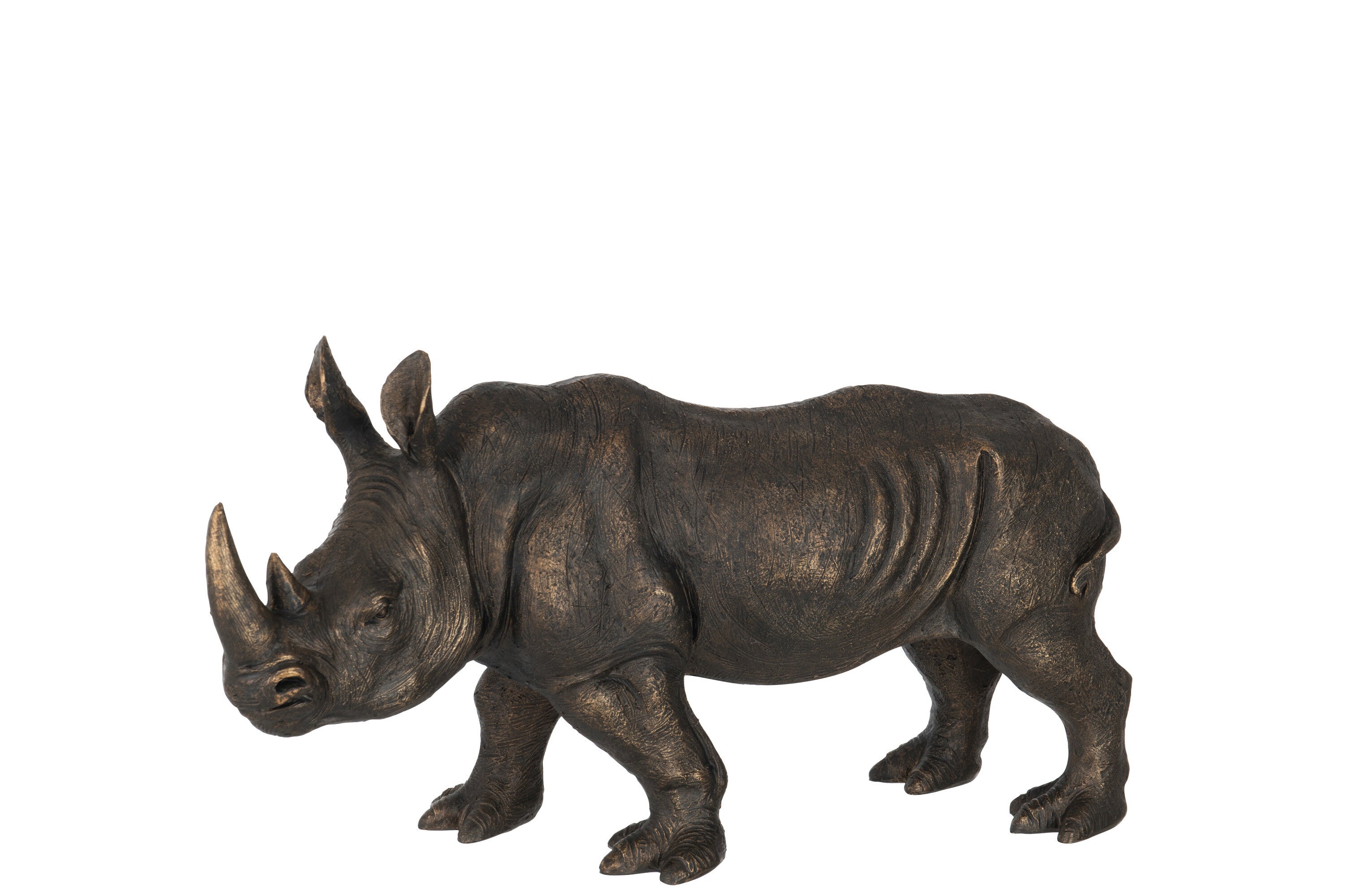 Naturgetreues Nashorn aus Poly in glänzendem Bronze