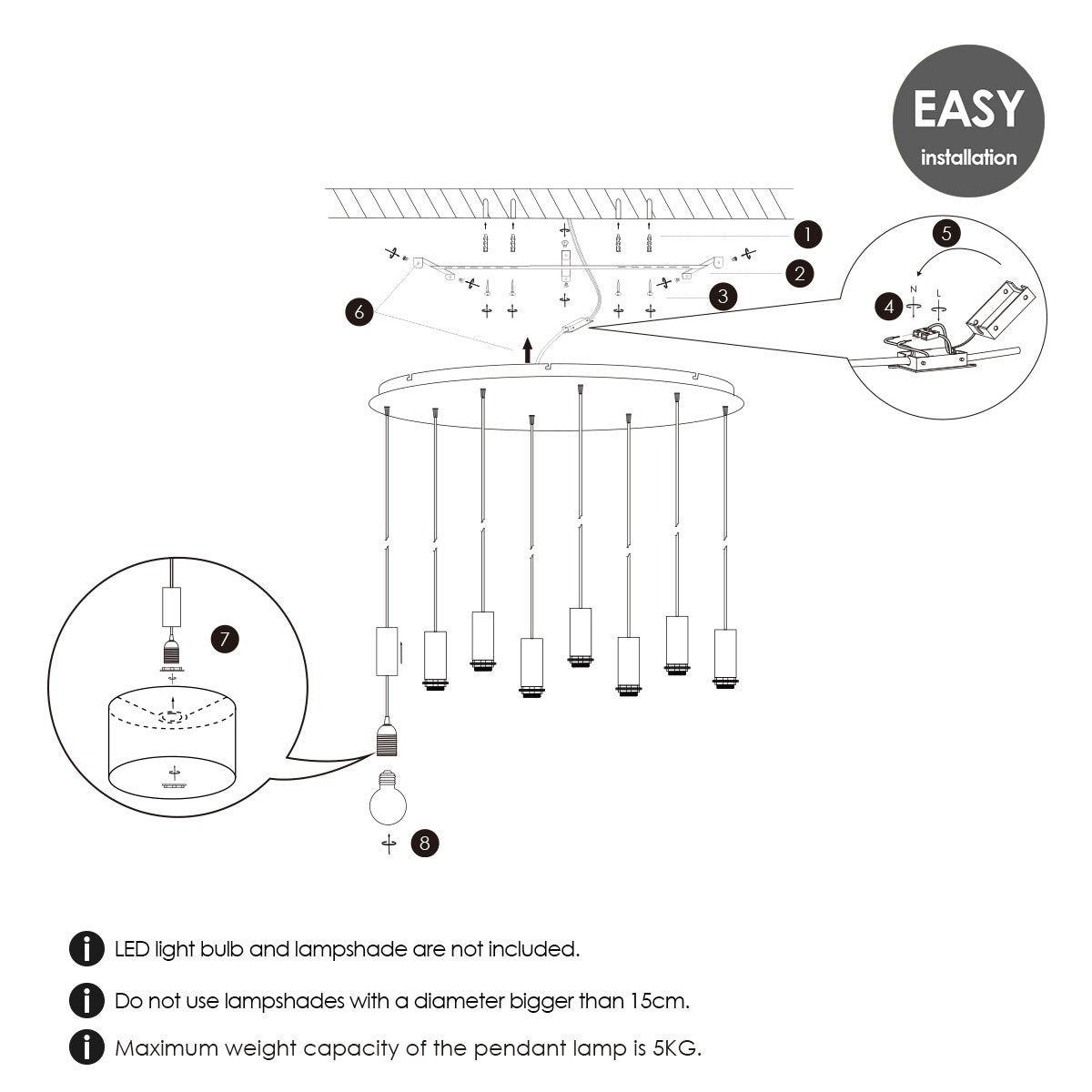 Schwarze ovale Metall-Hängelampe 8L - 80/25/117,5CM