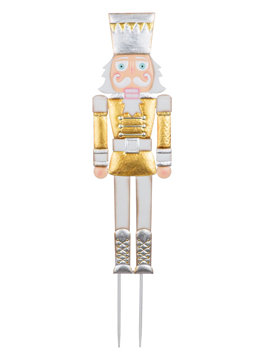 Nussknacker 4er Set Gartenstecker in Gold, Rot und Weiß – 92 cm Metall