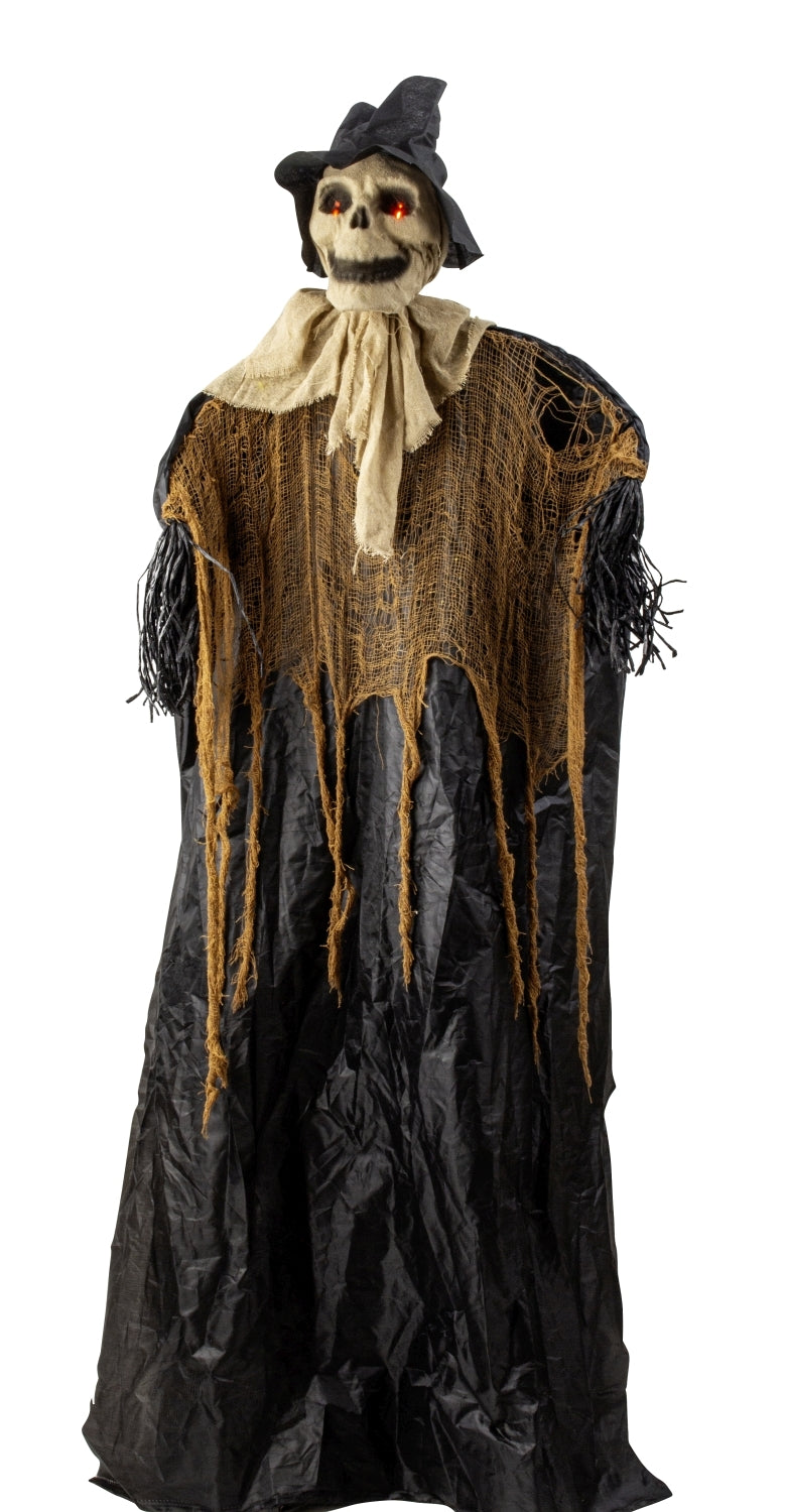 Skelett Vogelscheuche Grimhalm mit Sound Bewegung und LED 165cm