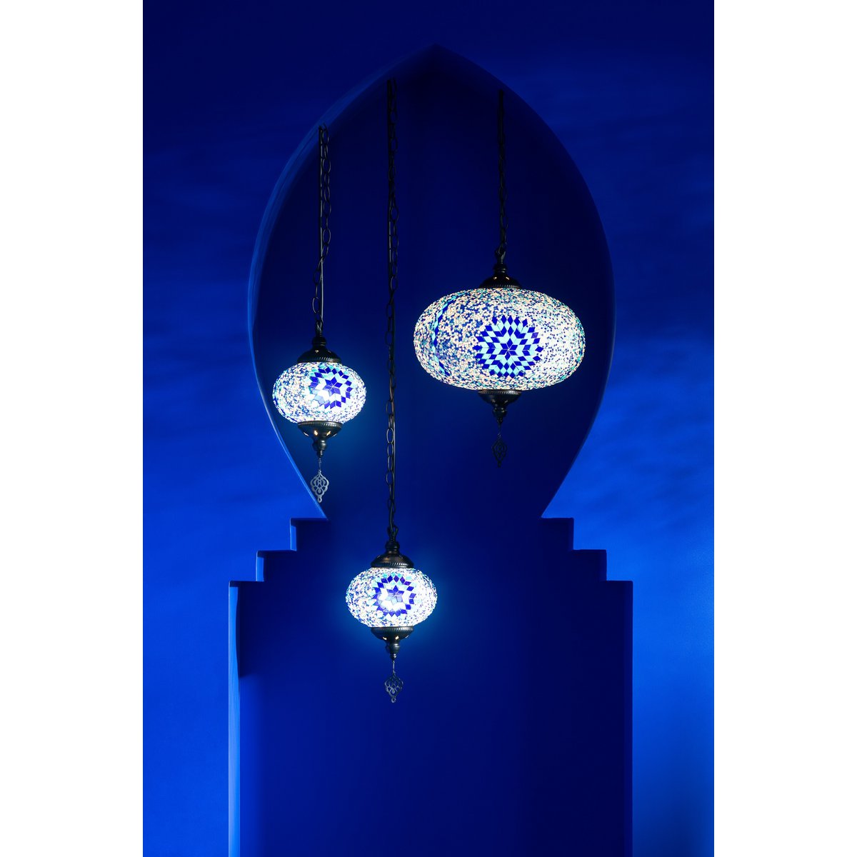 J-Line Hanglamp Mozaïek Glas/Metaal Blauw Klein