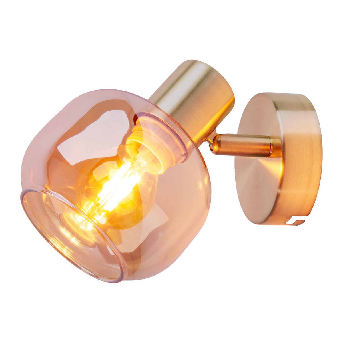Glas-Wand Spot "LIBBY", klassische Wandlampe aus messingfarbenem Metall und getöntem Glas in Amber, mit E14-Fassung, für Esszimmer, Wohnzimmer, Diele oder Büro, 16 cm