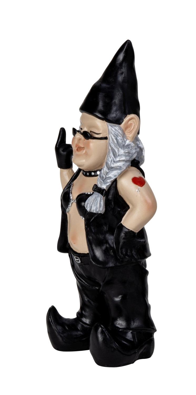 Dekofigur Rocker Zwergin Figur Schwarz 31cm Biker Lady mit Mittelfinger