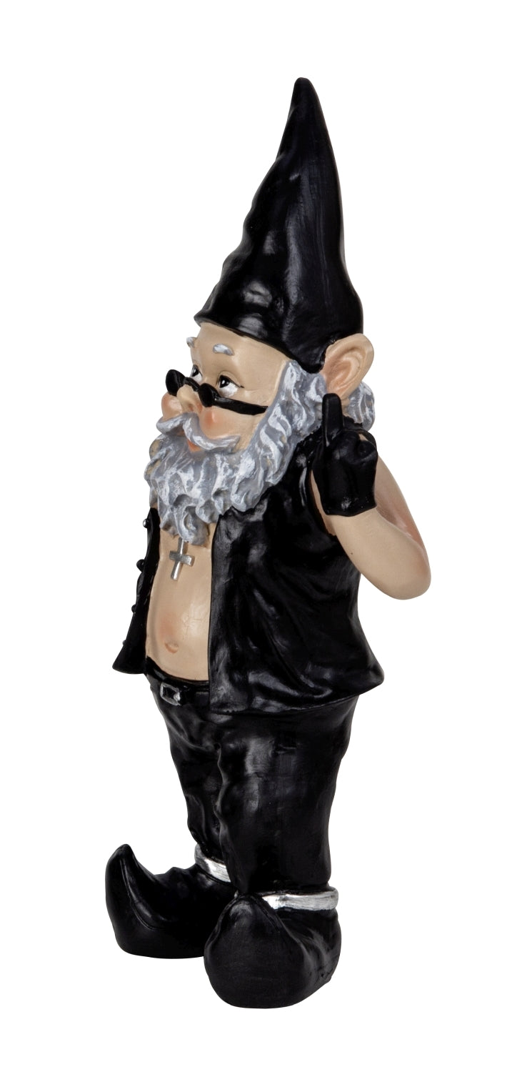 Dekofigur Rockerzwerg Klaus mit Stinkefinger aus Polyresin 32cm