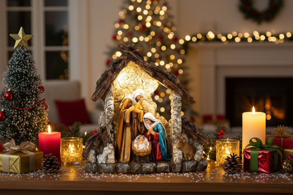 Weihnachtskrippe Gloria mit LED Beleuchtung 23cm