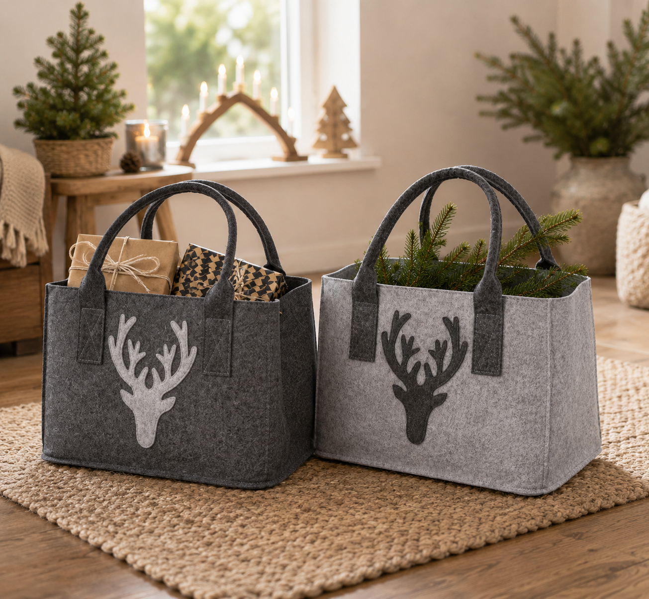Elegant felt shopper bag with deer design | Handmade, robust - ideal for stylish shopping