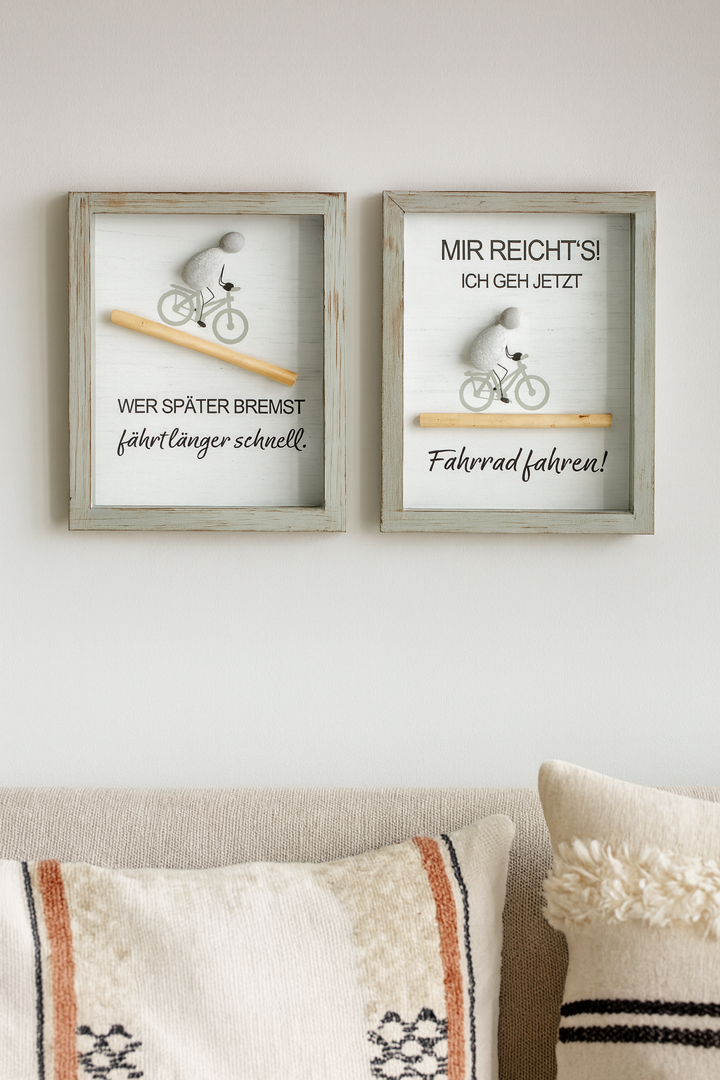 Fahrradliebe Steinbild Set Wandbild Fahrrad Spruch Grau Weiß 25cm
