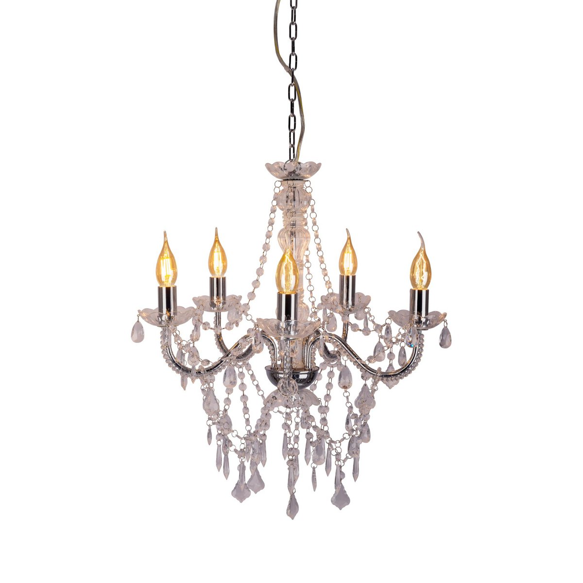 5er Krone "CECILIA" für E14 Sockel, Ø 52 cm, aus Metall und Acryl, in Chrom