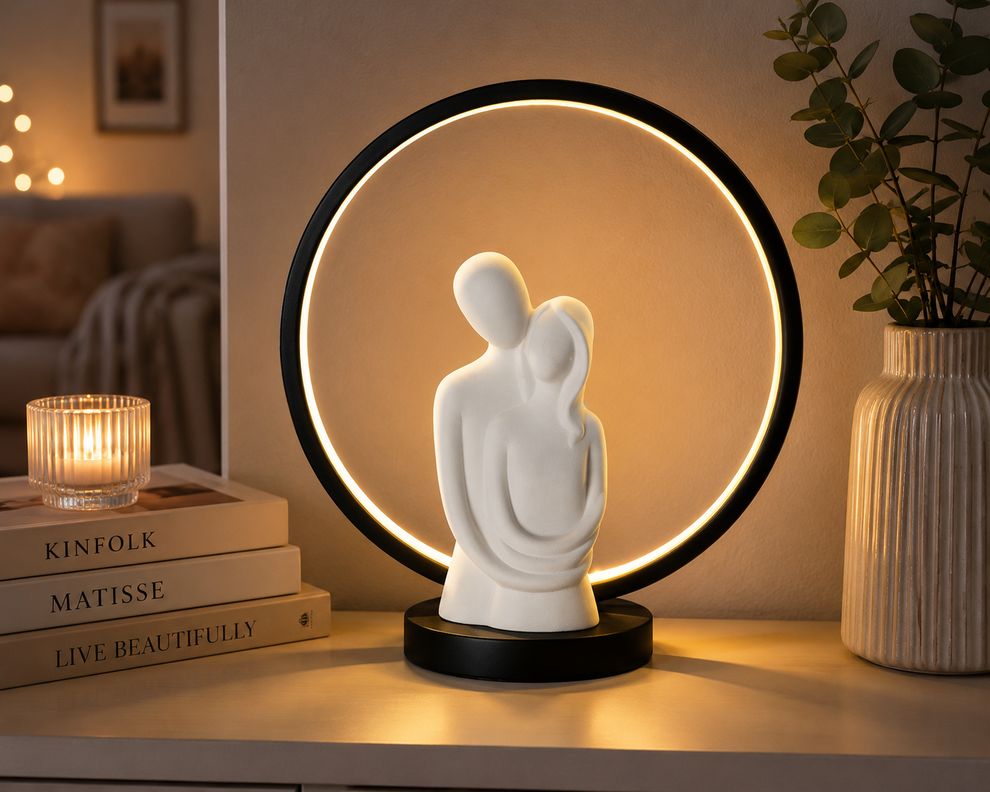 LED Dekoobjekt Verbundenheit Paar schwarz weiß 32 cm