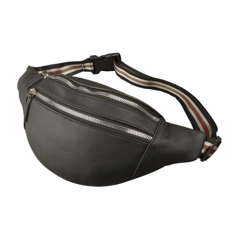 BlackPulse Bauchtasche Umhängetasche Schwarz Rindsleder