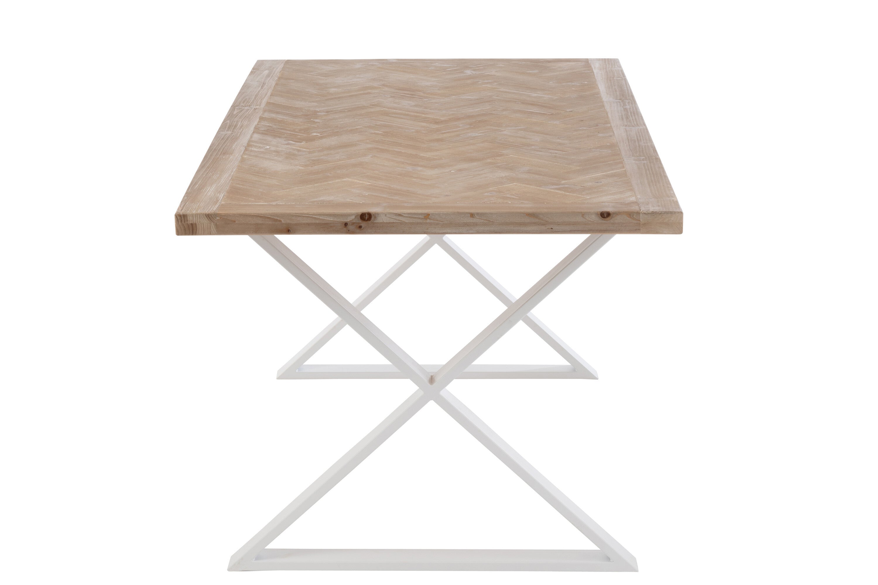 Zigzag dining table - wood and metal in bright white, 200 cm long