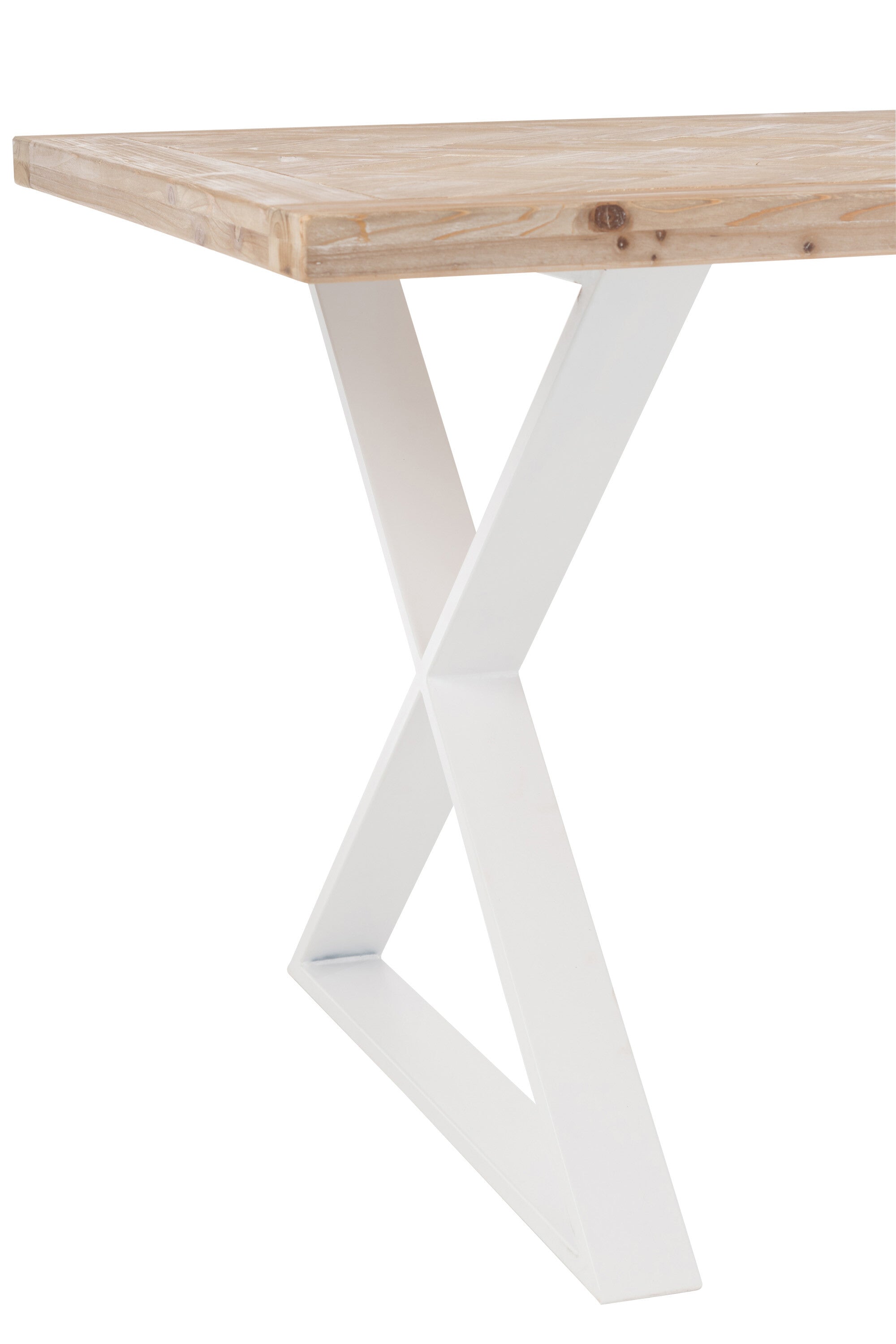 Zigzag dining table - wood and metal in bright white, 200 cm long