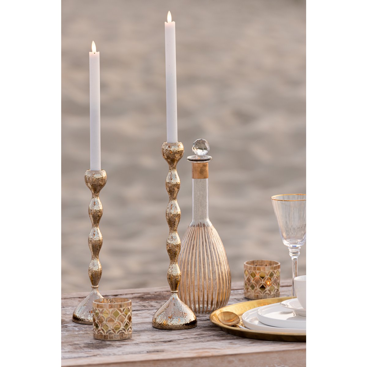 3er-Set Kerzenhalter Aurora aus Aluminium in Gold