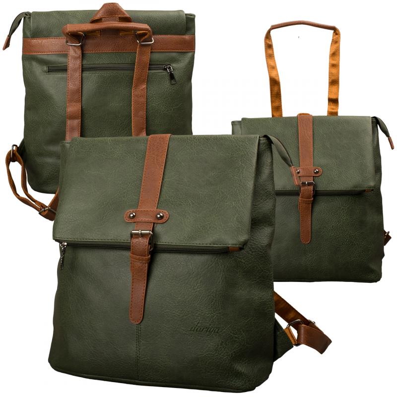 2-in-1 rugzaktas met klep – PU-leer in zwart of donkergroen