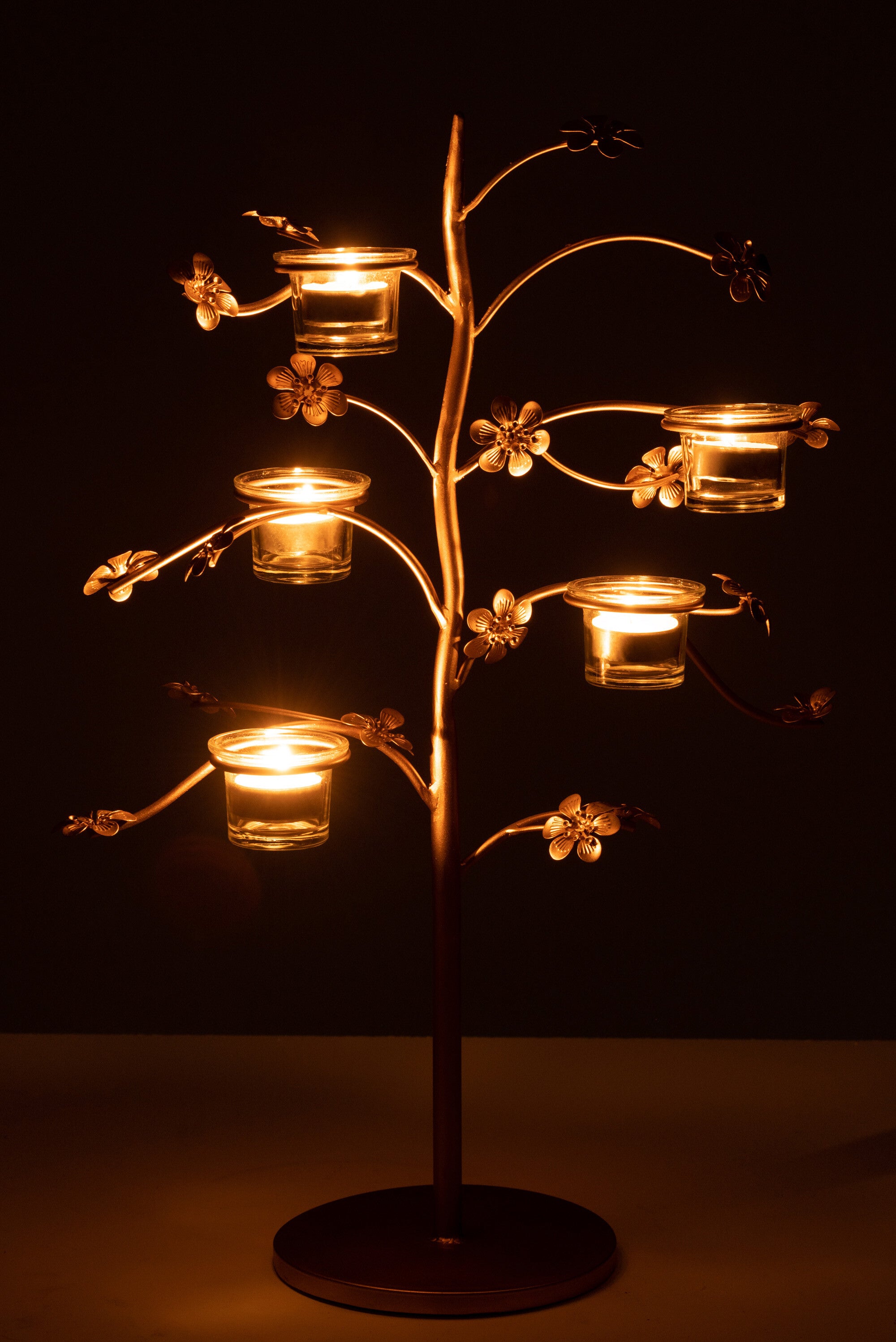 2er Set Tisch Baum Kerzenständer in Goldfarben