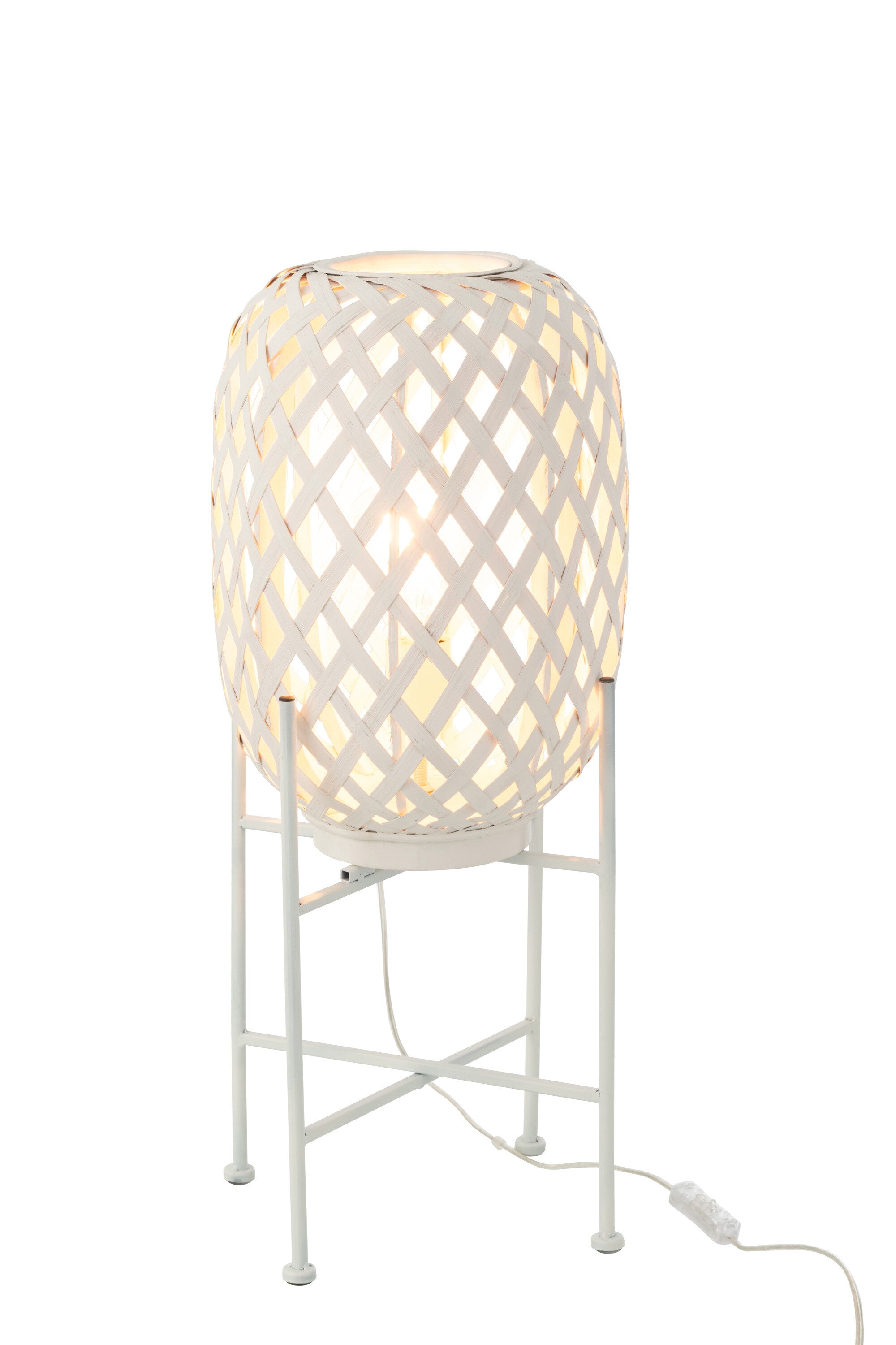 Elegante Stehlampe aus Bambus in edlem Weiß - 70 cm Höhe mit Metallgestell