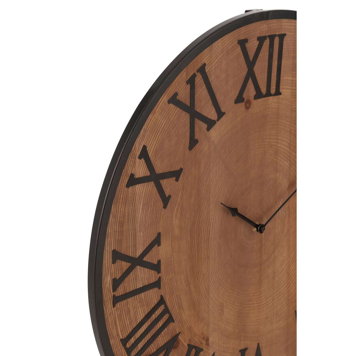 Runde Wanduhr aus Holz und Eisen, 60 cm im Natur-Look