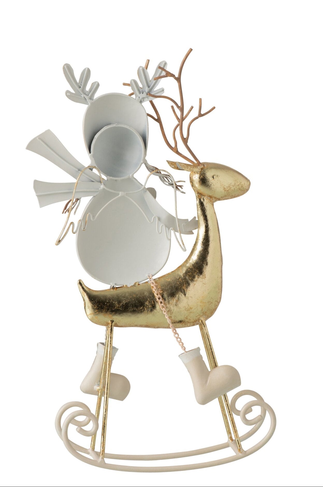 Weihnachtsfigur Finja mit Rentier in Weiß und Gold