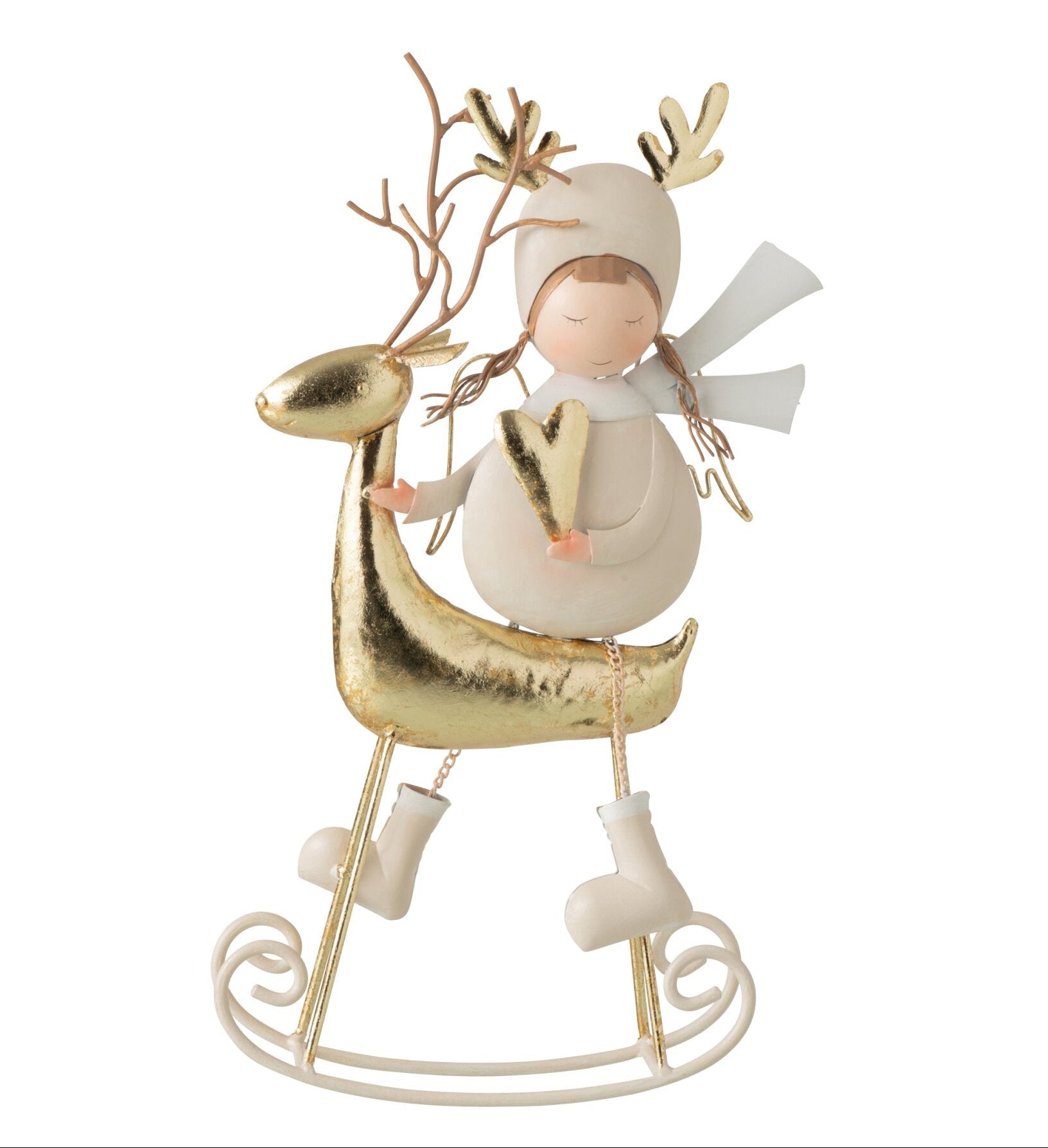 Weihnachtsfigur Finja mit Rentier in Weiß und Gold