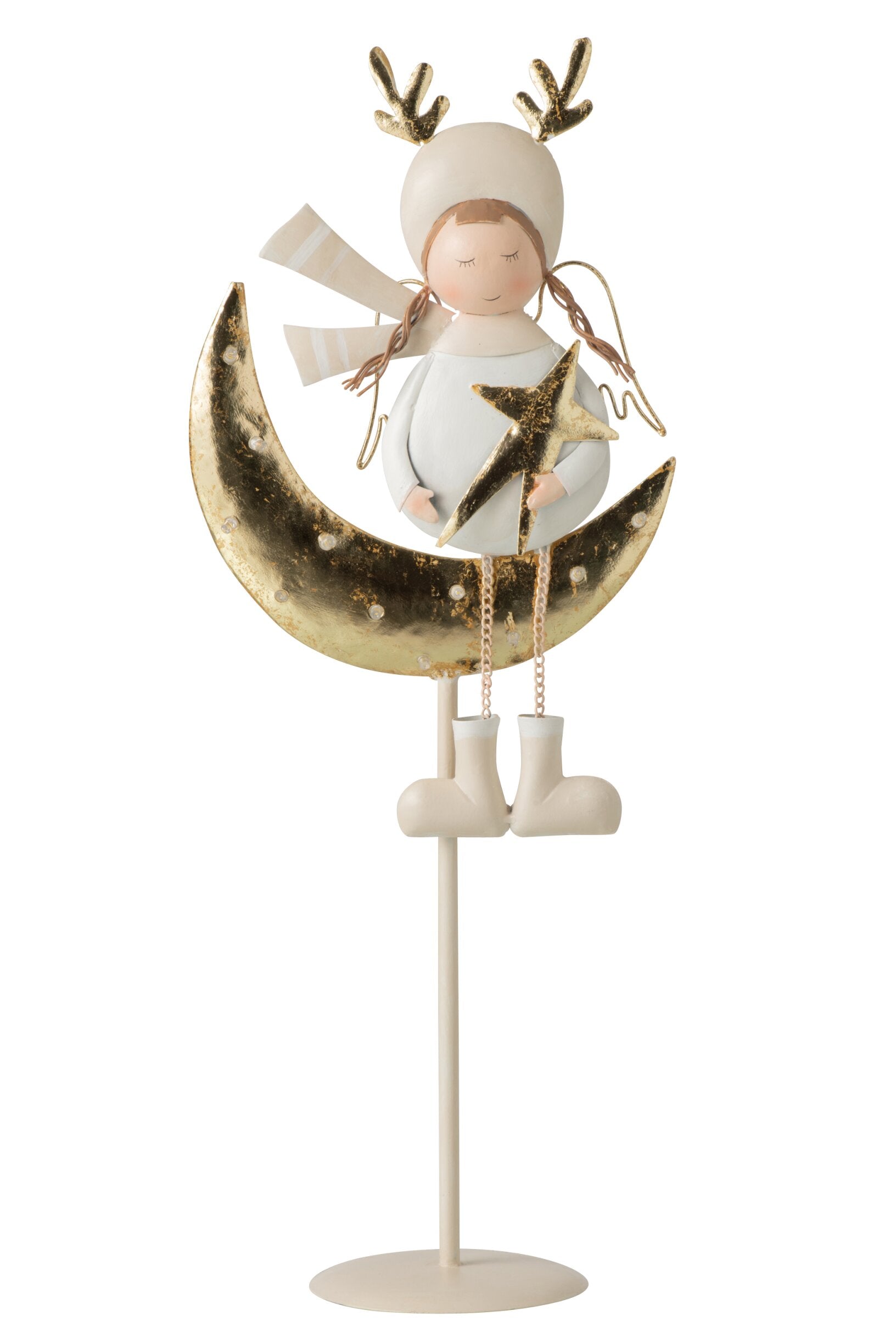 LED Weihnachtsfigur Stella auf Mond in Weiß und Gold