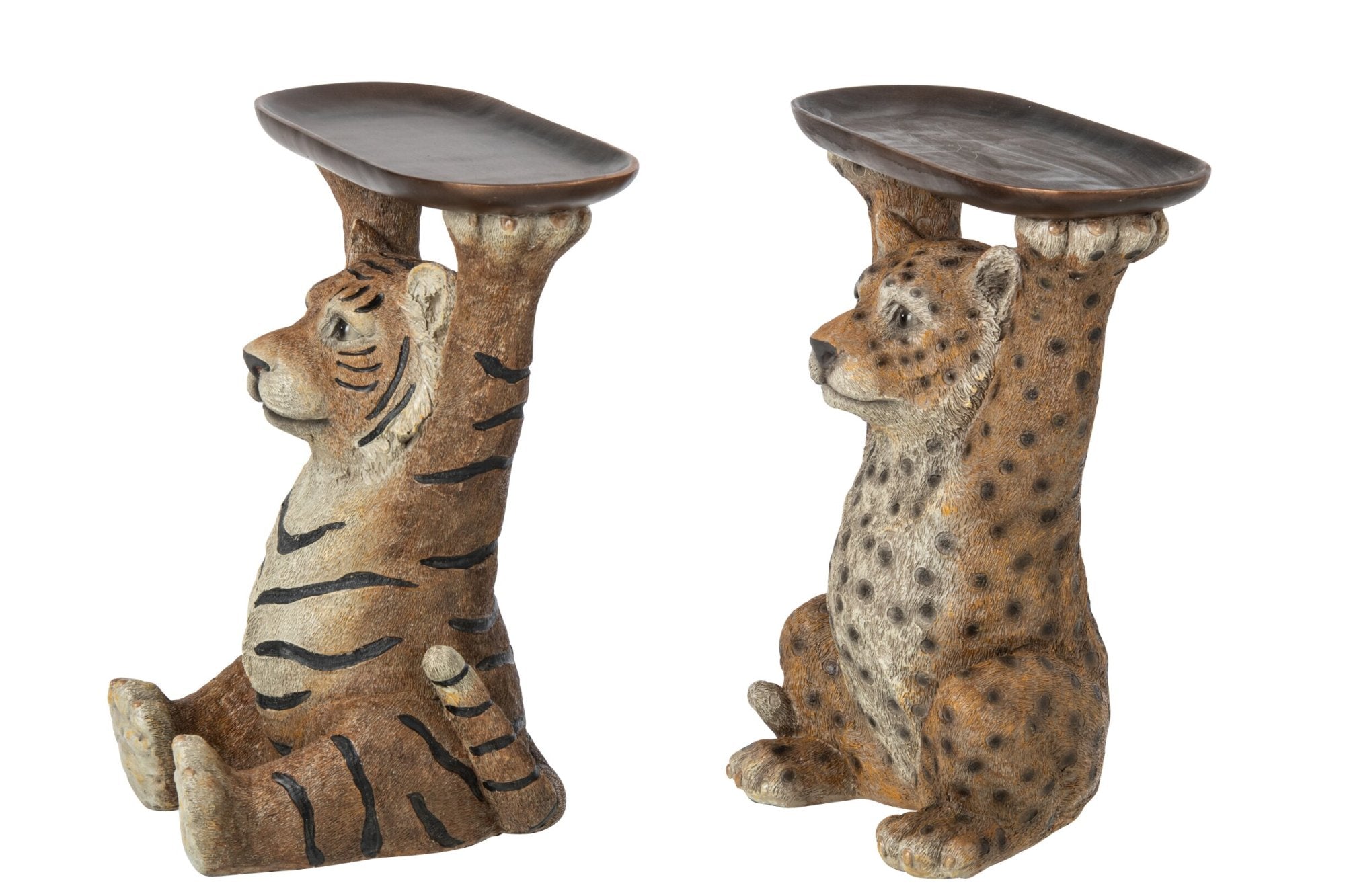 Deko Tier Beistelltisch Set Tiger und Leopard mit Ablage