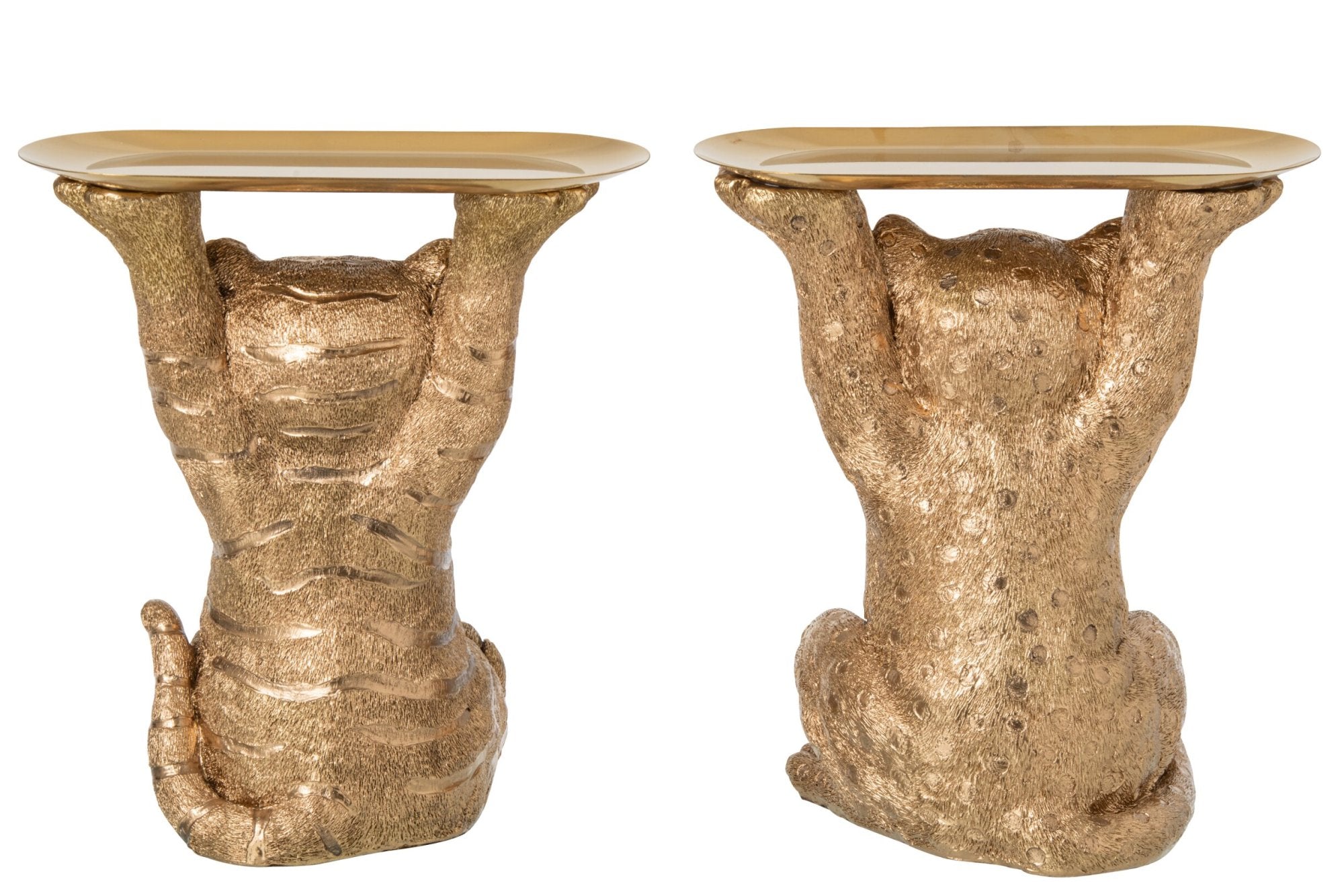 Deko Tier Beistelltisch Set Gold Tiger und Leopard mit Ablage
