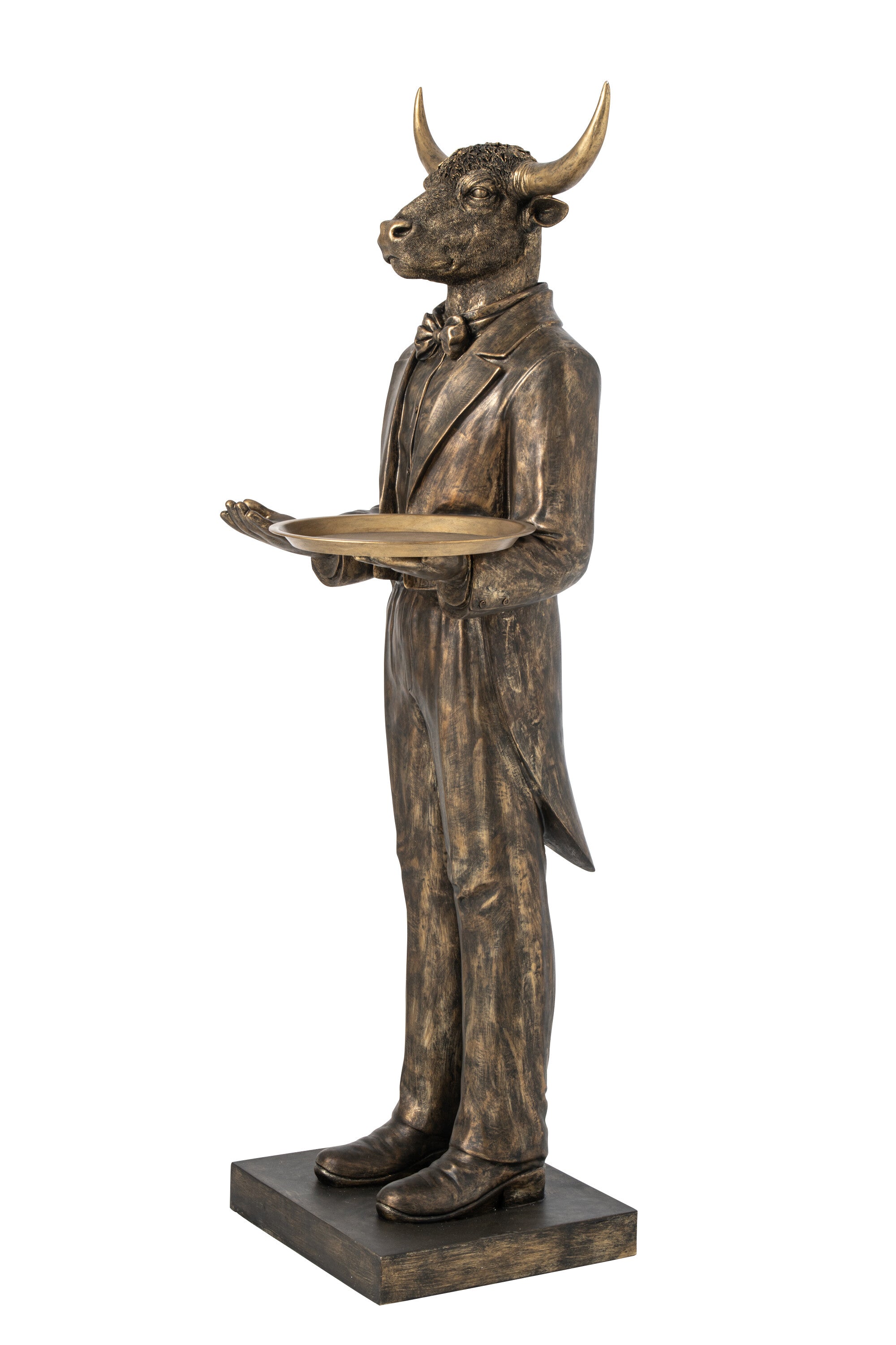 Stier Butler Skulptur XL Dekofigur 194cm Serviertablett Braun