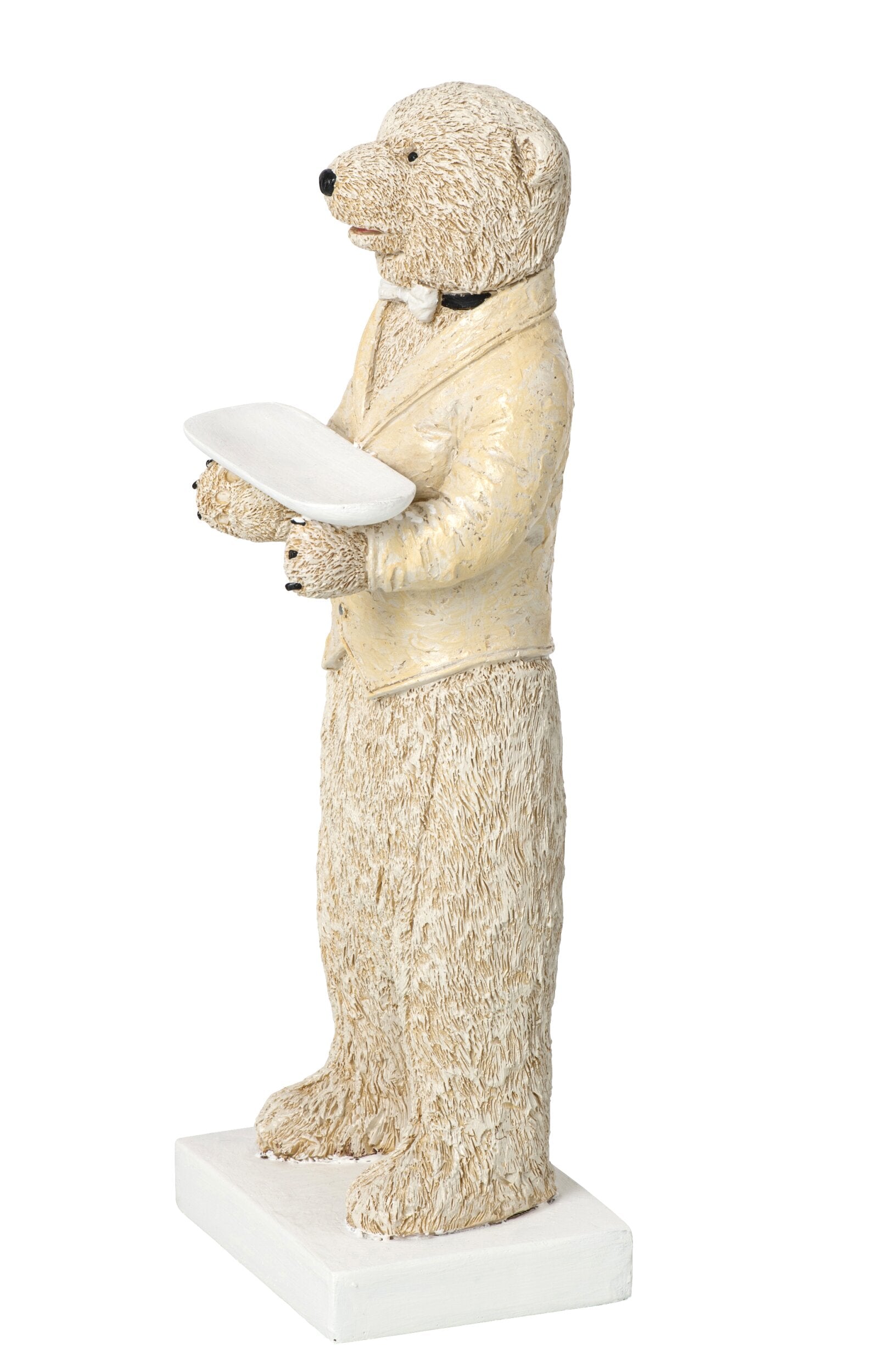 XXL Bär Kellner in Beige Weiß mit Serviertablett Höhe 180cm
