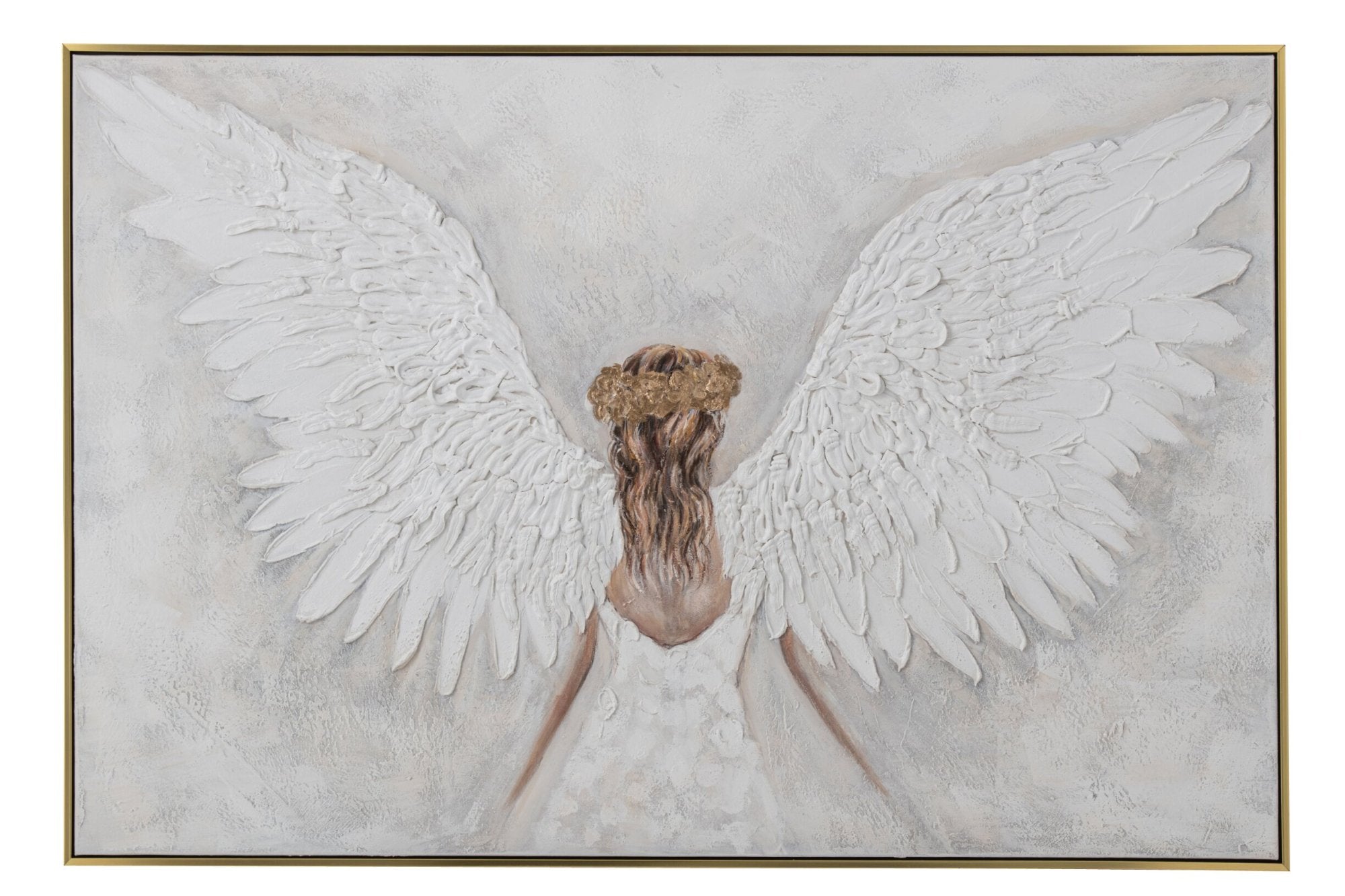 Wandbild Engel Seraphiel Leinwand Weiß Gold 122x82cm