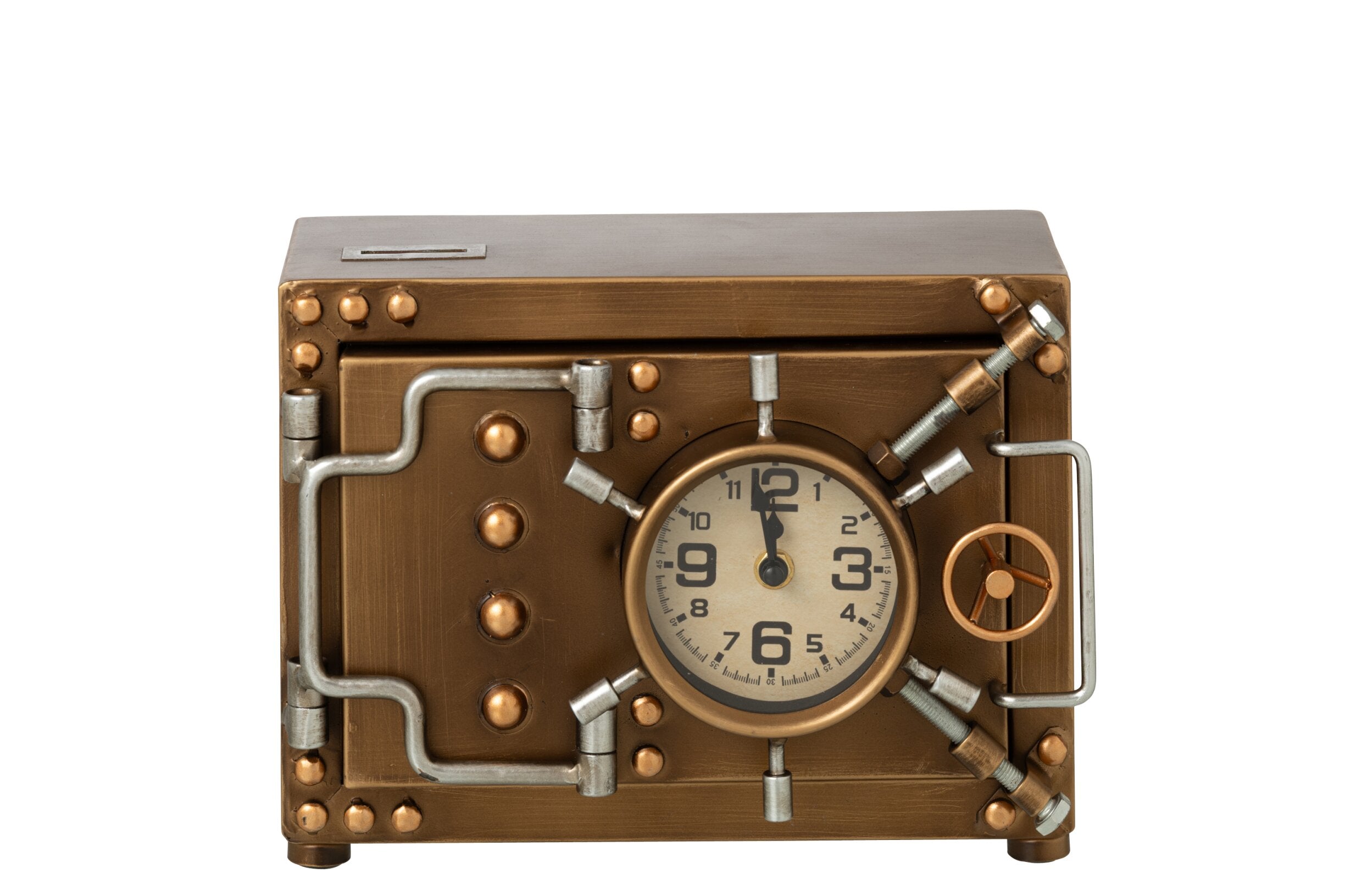 Tischuhr Tresor Design Metall Gold Vault Time