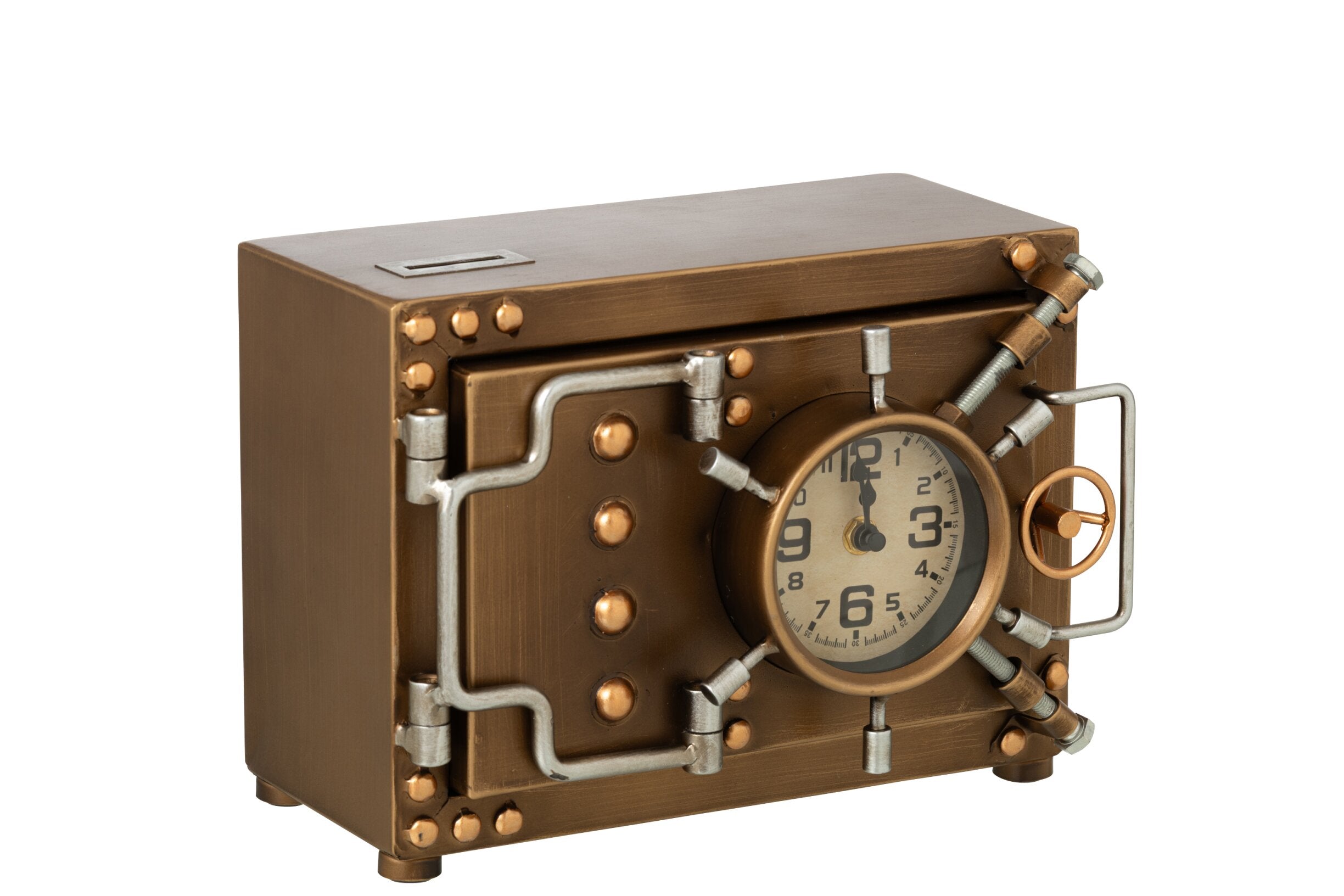 Tischuhr Tresor Design Metall Gold Vault Time