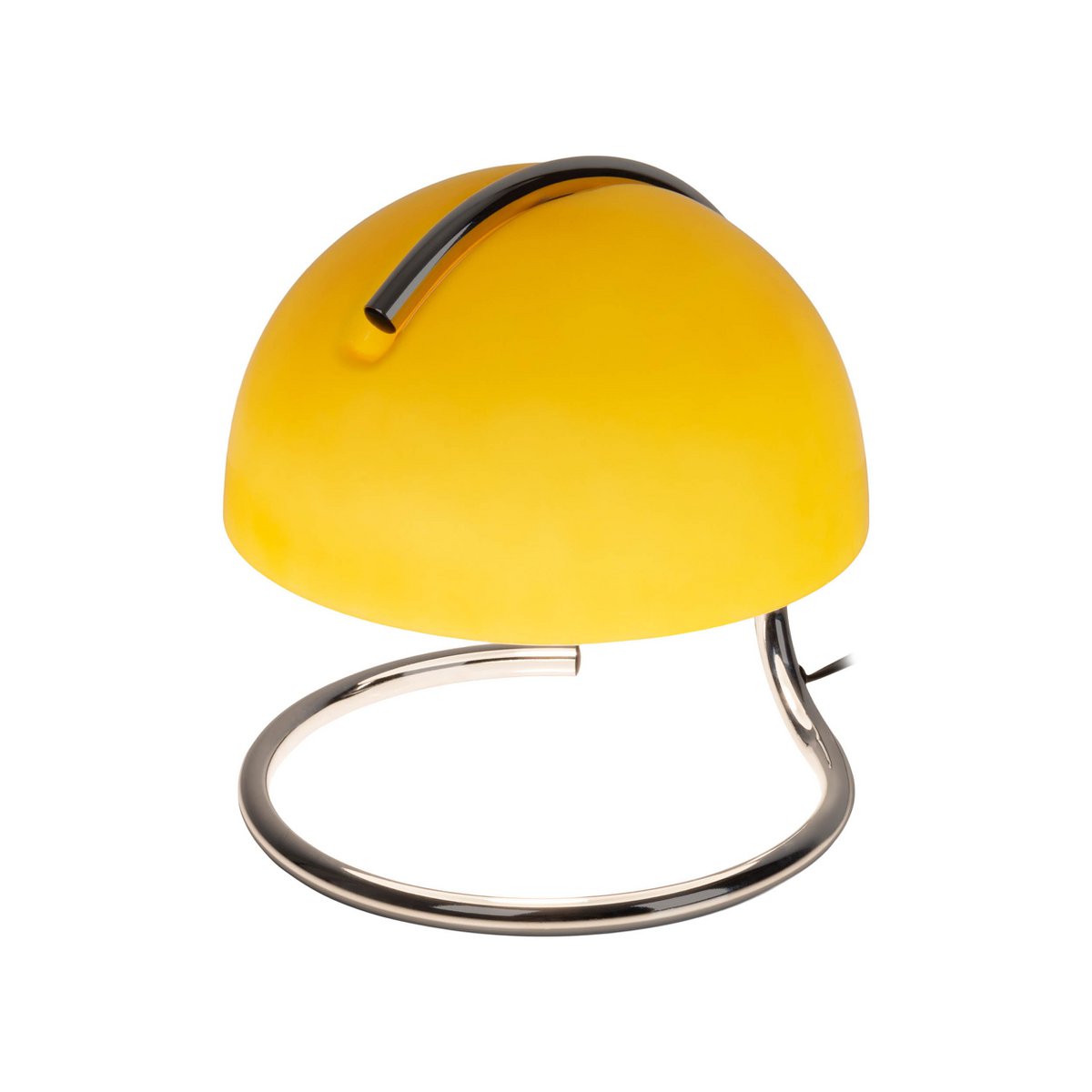 Tischleuchte "BURANO" gelb, ca. 25 cm hoch, Ø 23,5 cm, aus chromfarbenem Metall und gelbem Glas, E27.