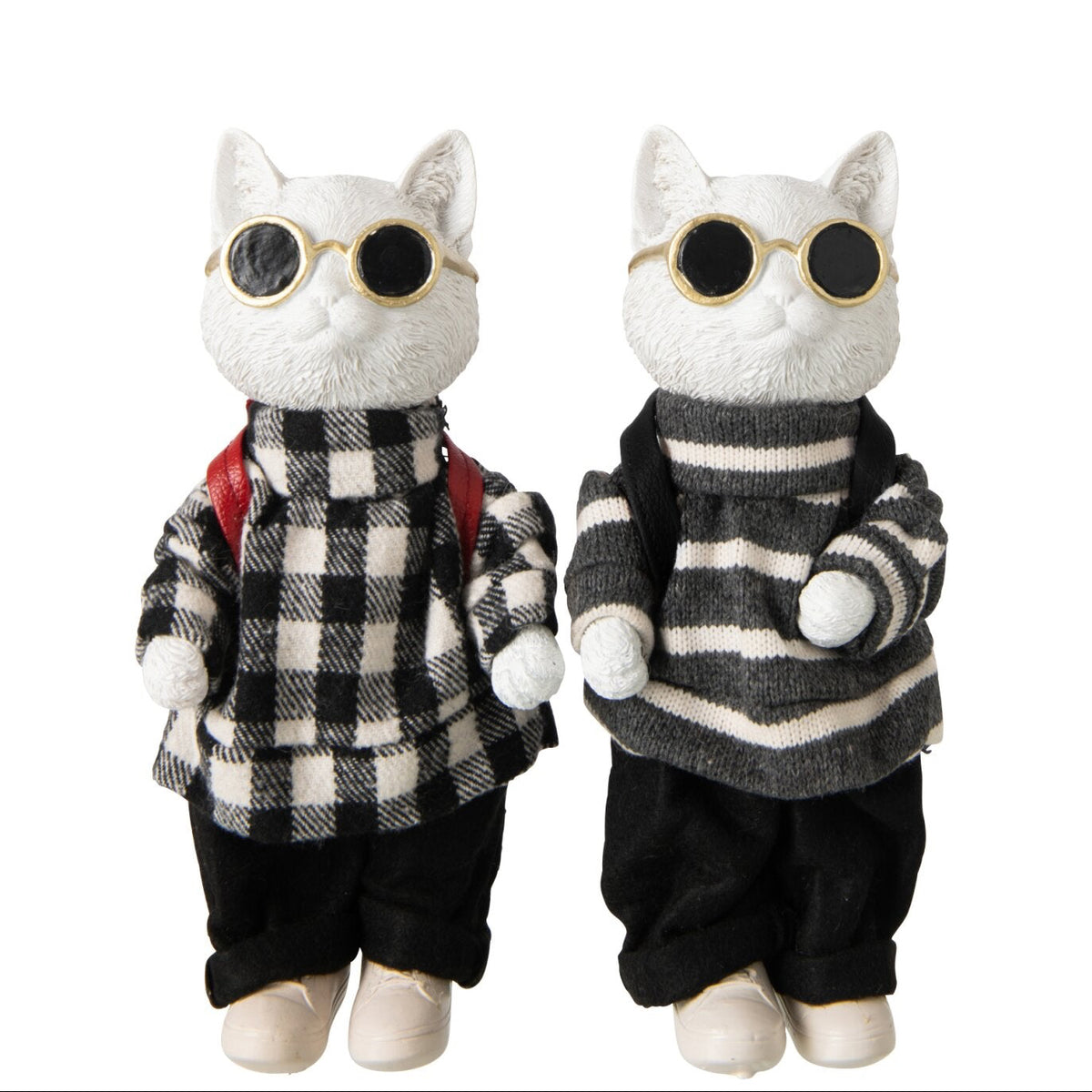 Deko Katzen 2er Set Lino schwarz weiß mit Sonnenbrille 24 cm