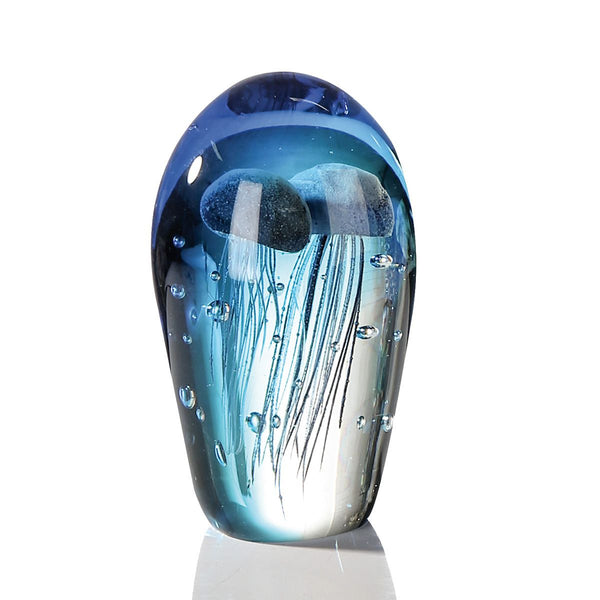 Handgefertigte Glasskulptur Blue Qualle - Blau / Klar Höhe 20cm