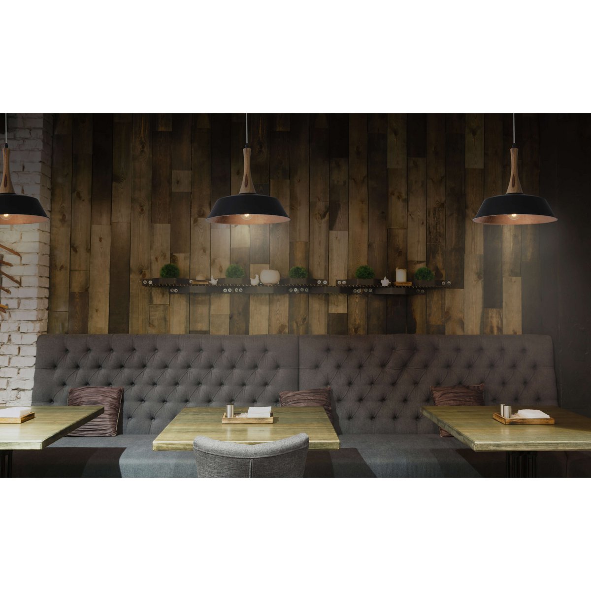 Pendelleuchte "CULUM" Ø 36cm aus Metall in Schwarz und Kupfer, mit Holz, E27