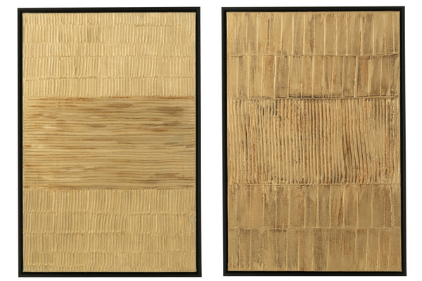 2-teiliges Handgemaltes Bild Streifenzauber Holz, Leinwand in Schwarz/Gold mit abstrakten Strichen