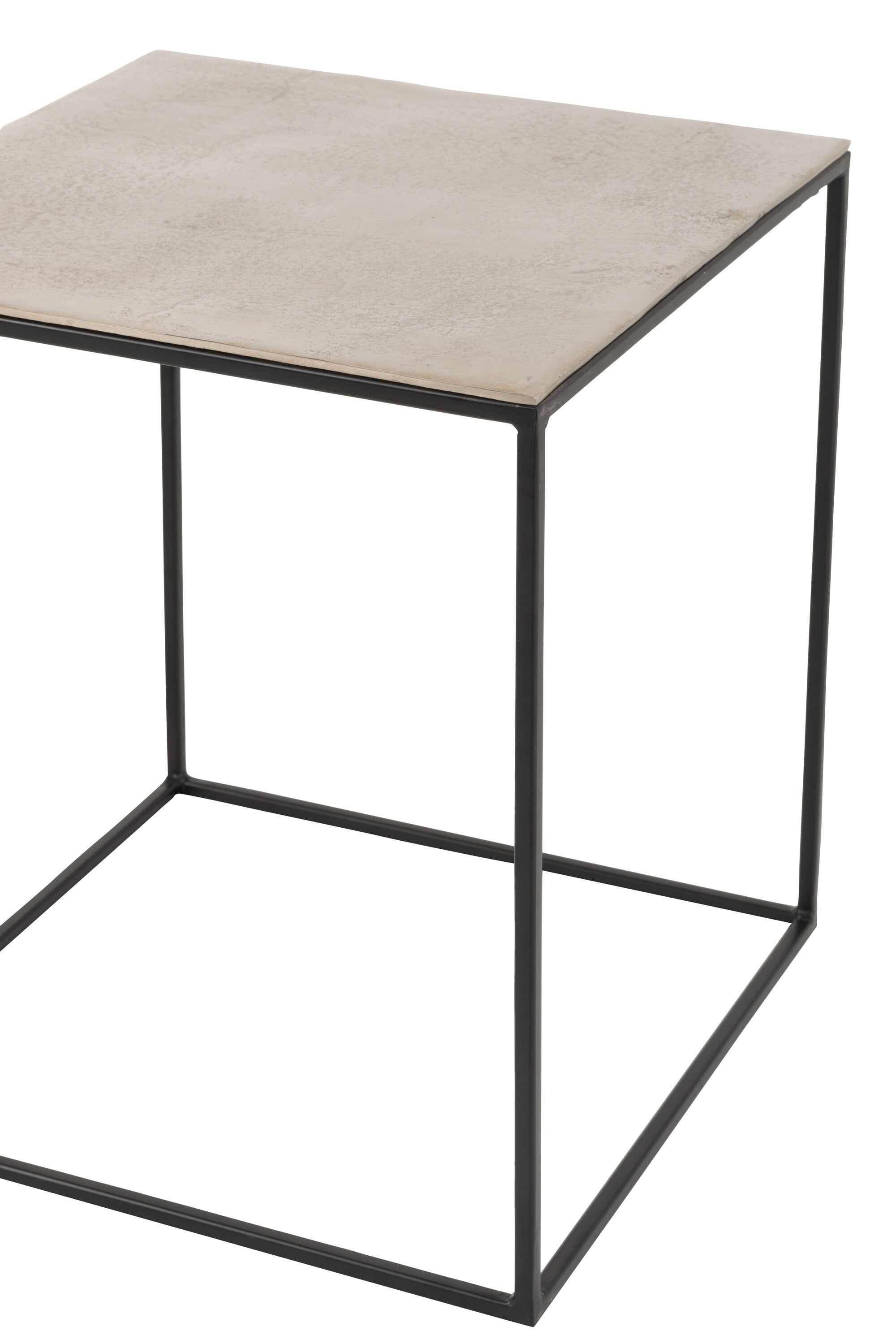 Set of 2 square metal side tables in silver black