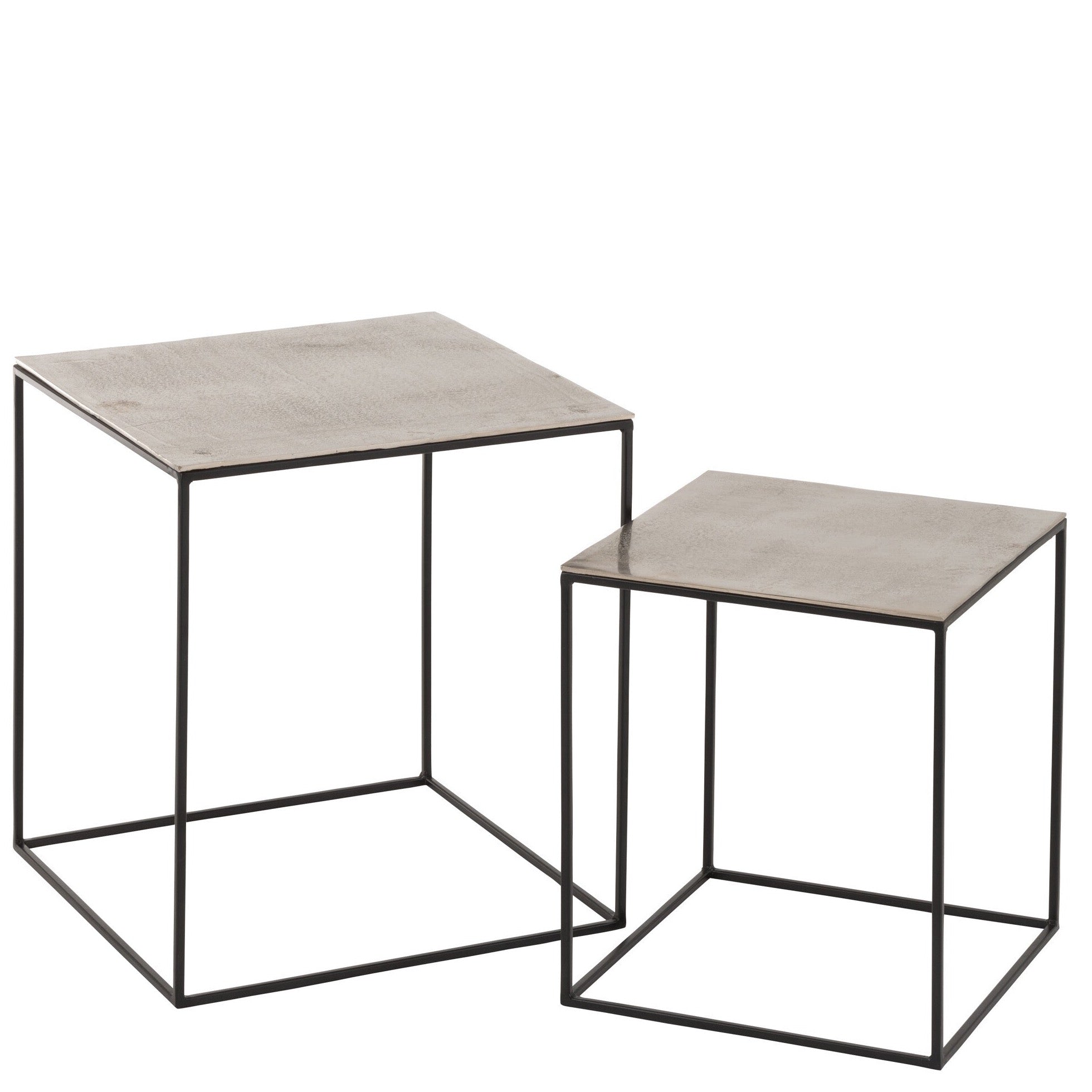 Set von 2 viereckigen Beistelltischen aus Metall in Silber Schwarz