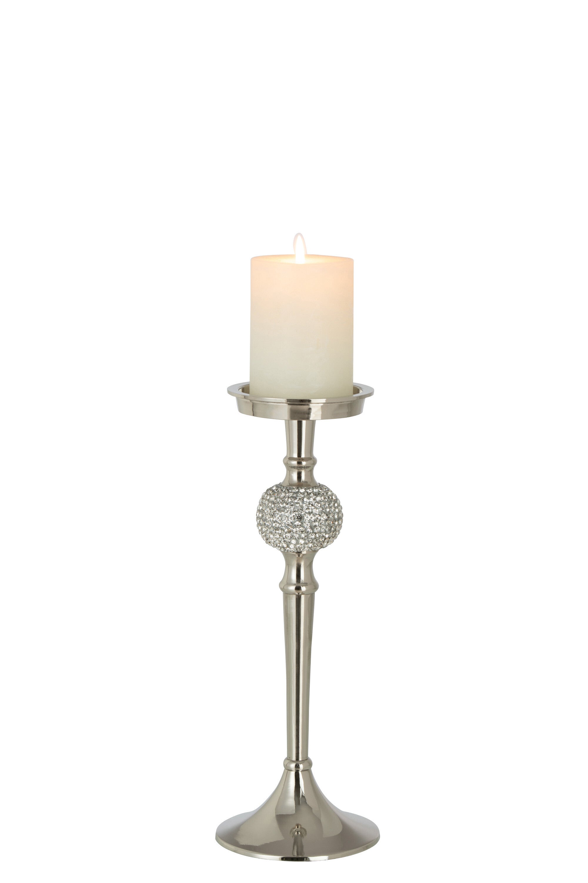 Candle holder on foot diamond ball aluminum silver – available in 3 sizes