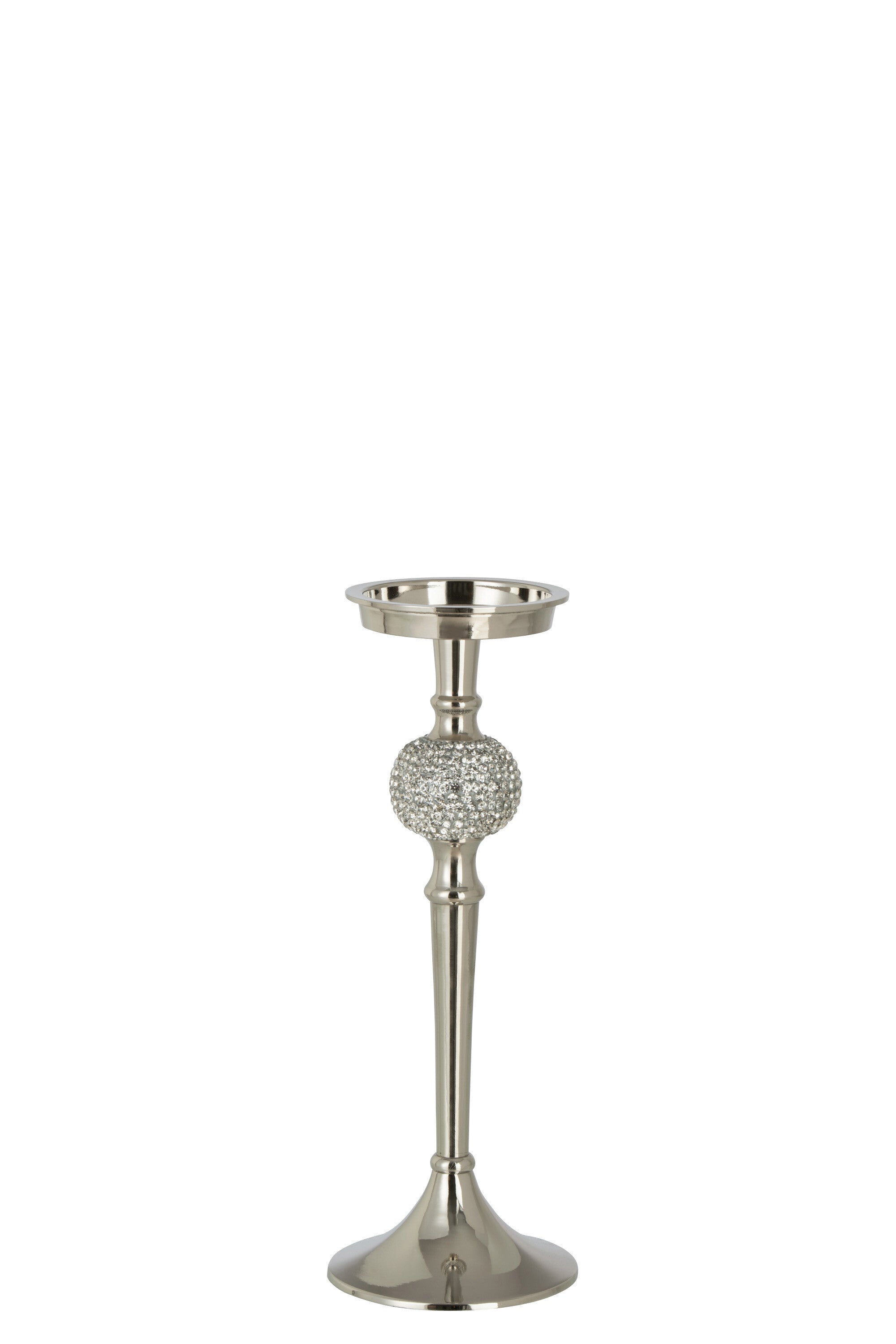 Candle holder on foot diamond ball aluminum silver – available in 3 sizes
