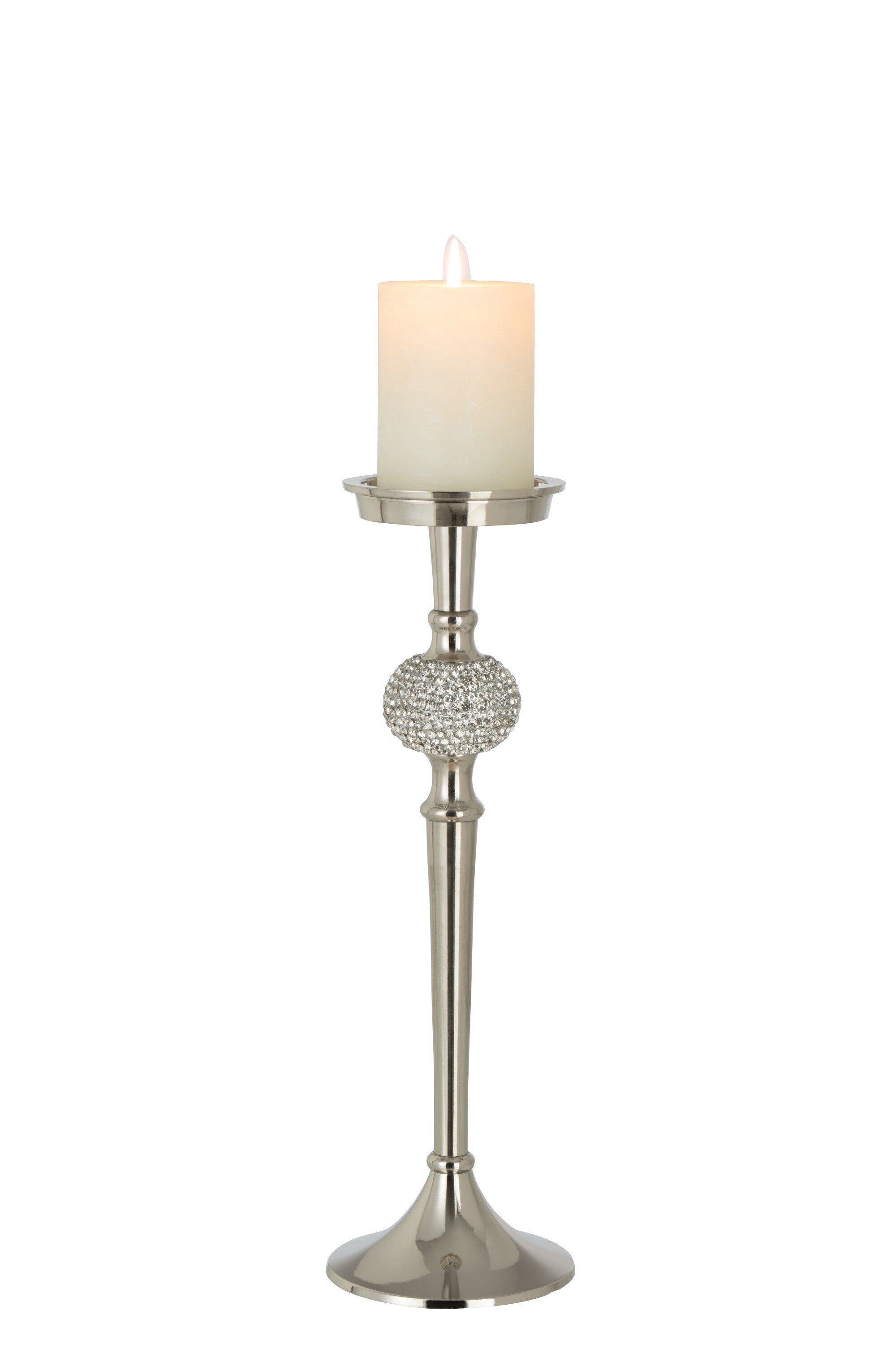 Candle holder on foot diamond ball aluminum silver – available in 3 sizes