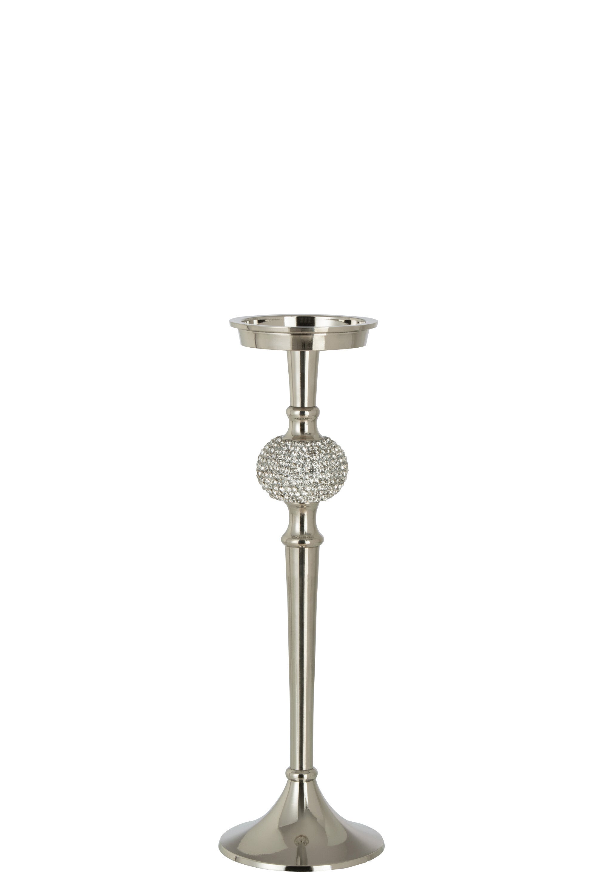 Candle holder on foot diamond ball aluminum silver – available in 3 sizes