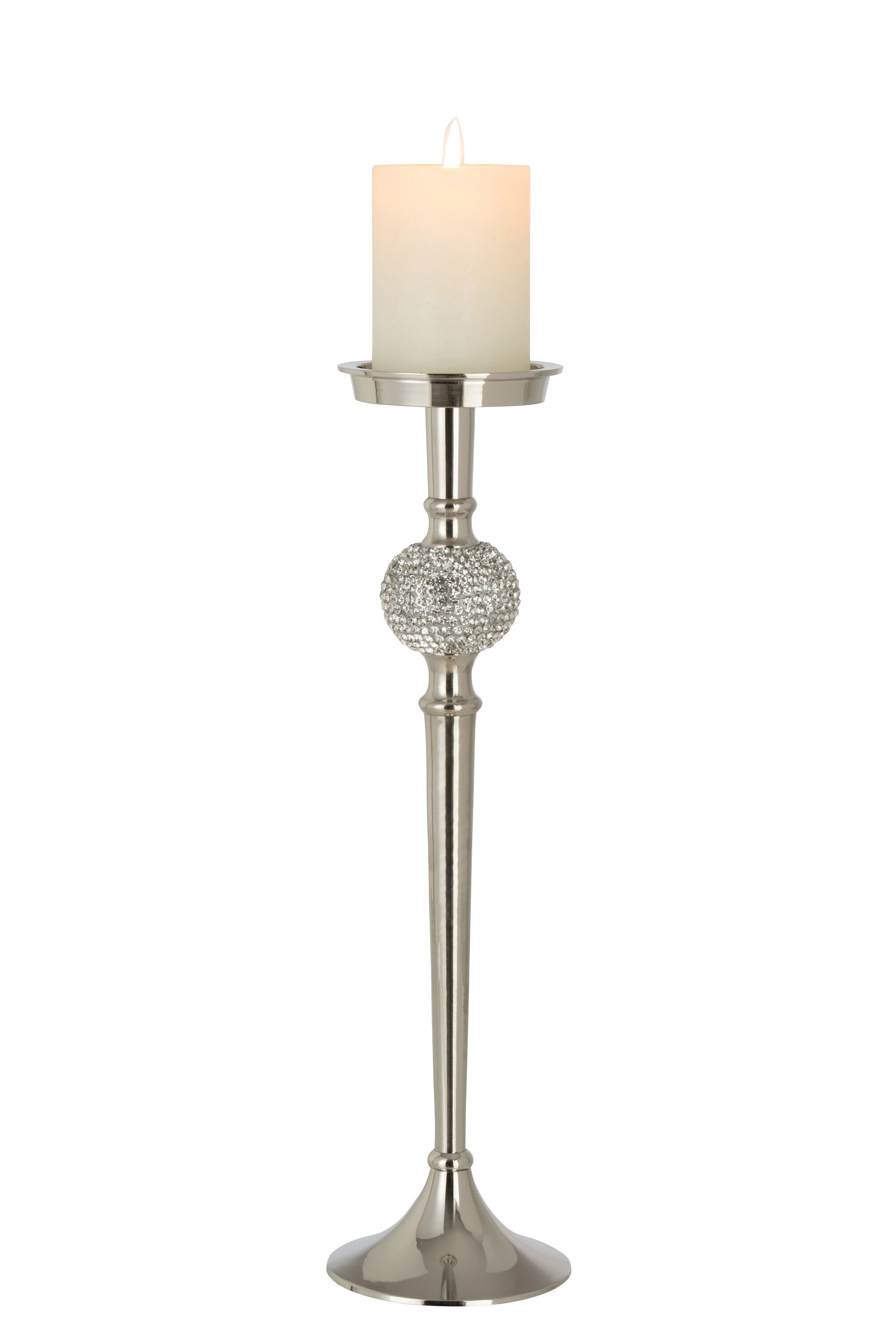 Candle holder on foot diamond ball aluminum silver – available in 3 sizes