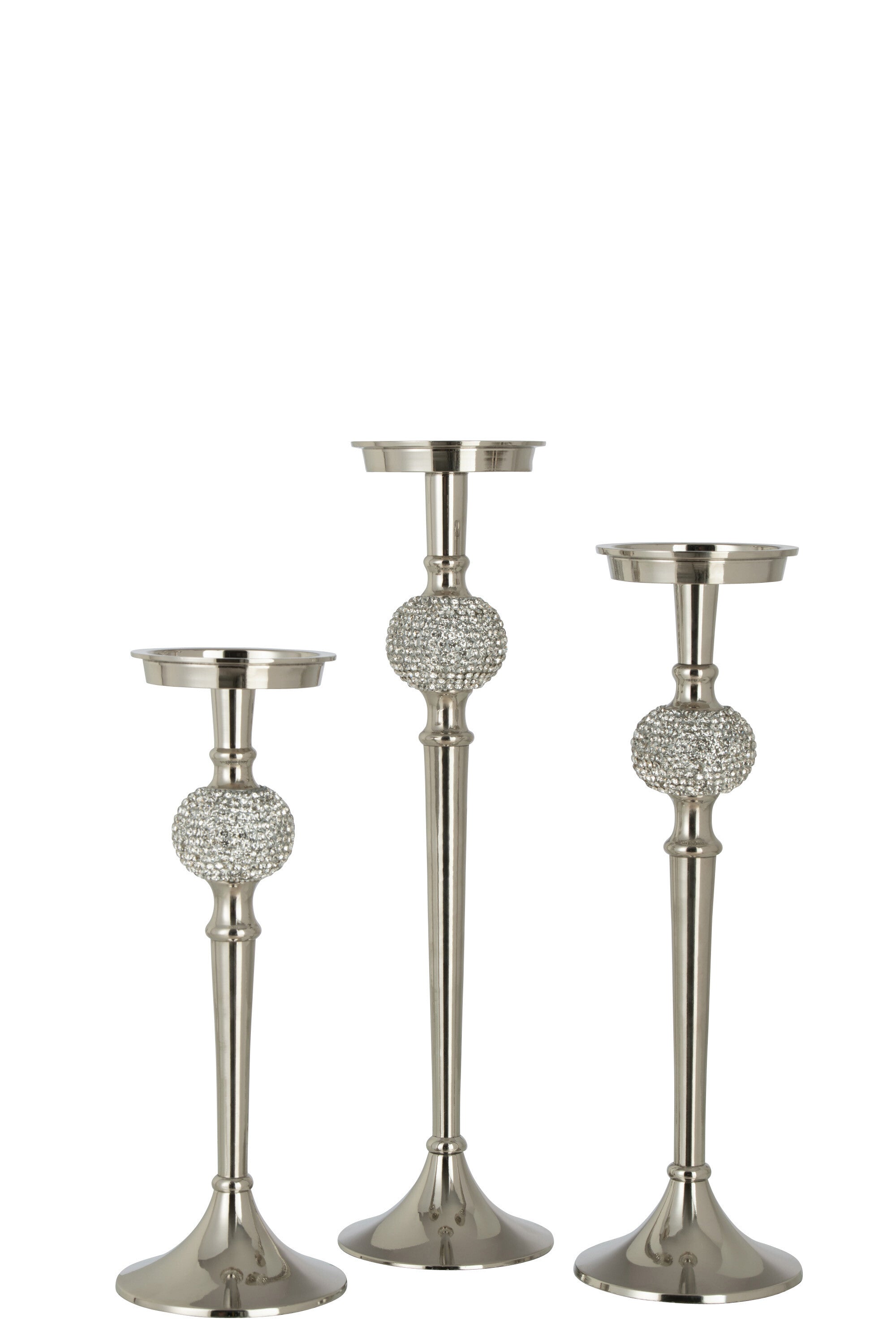 Candle holder on foot diamond ball aluminum silver – available in 3 sizes