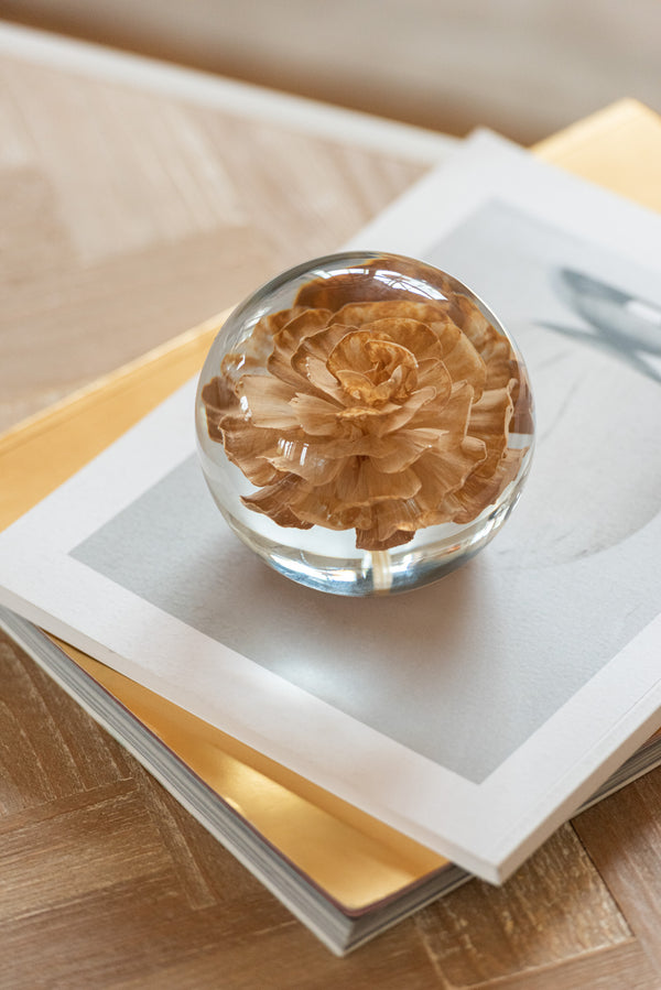 2er Set Presse Papier Blume Glas Braun Briefbeschwerer – Dekoratives Home & Büroaccessoire