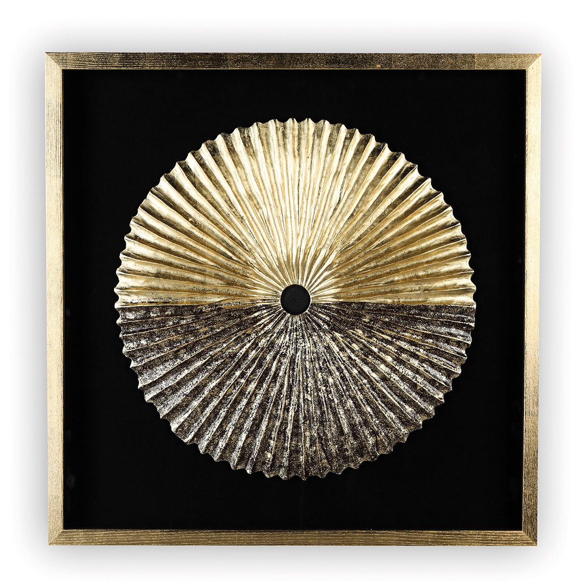Wandobjekt 'Plato' - Handgefertigtes Holz/Glas Kunstwerk, Goldfarben/Schwarz, 80x80 cm