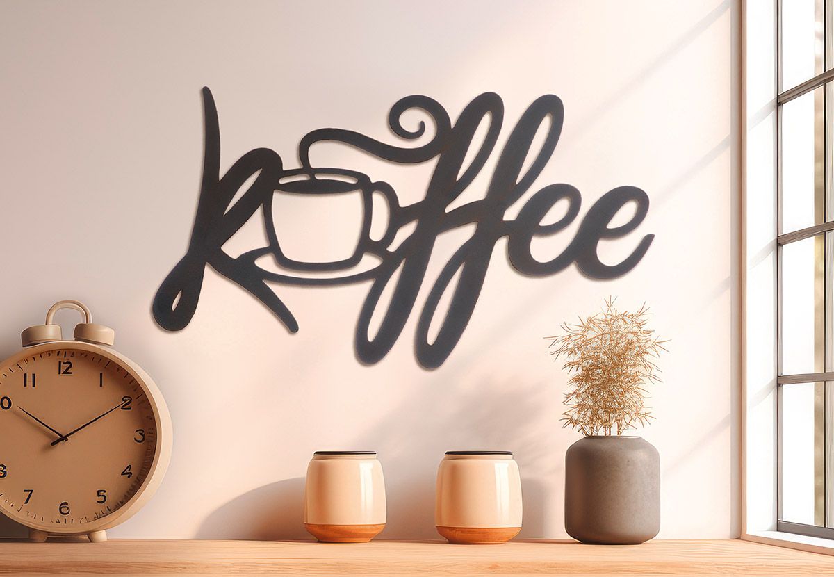 Metall Wandrelief "Kaffee" in Dunkelbraun - 42x26 cm