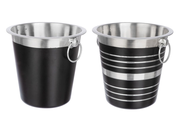 Edelstahl Sektkühler 'Design' - Eleganter Weinkühler in Schwarz/Silberfarben, Ø21,5 cm, H20,5 cm - Ideal für besondere Anlässe