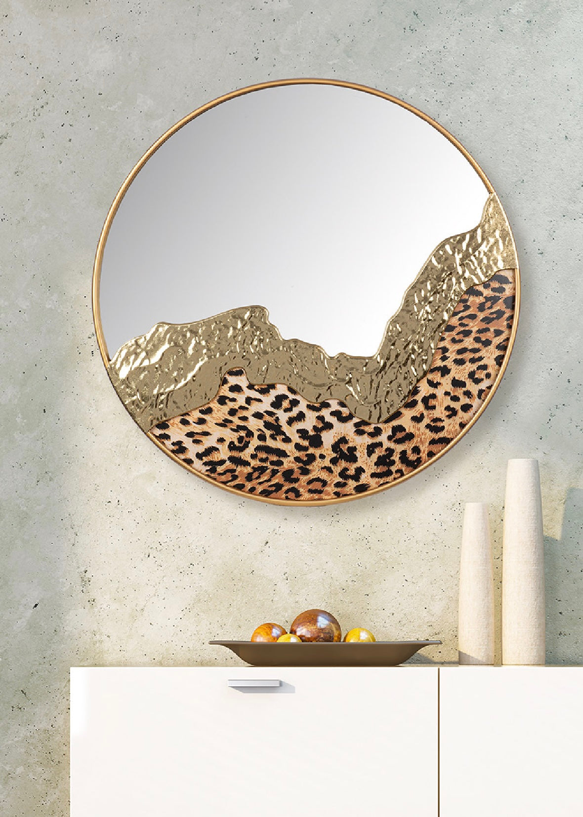 Spiegel Leopard Rund Metall Gold