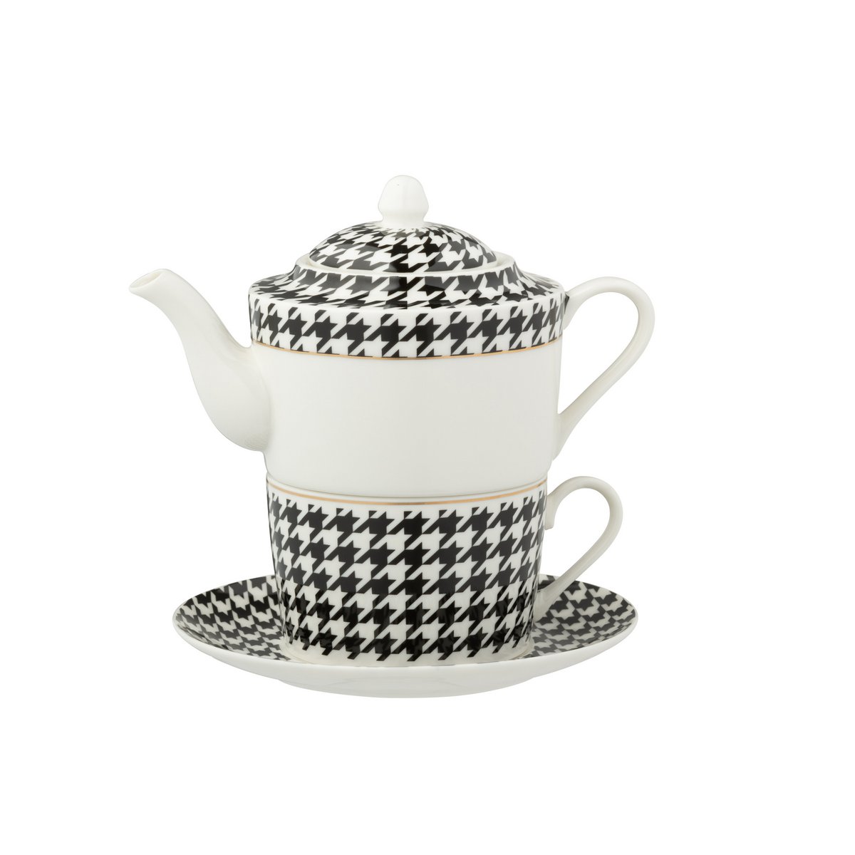 Teekanne Pied De Poule Porzellan Weiß Schwarz 320ml